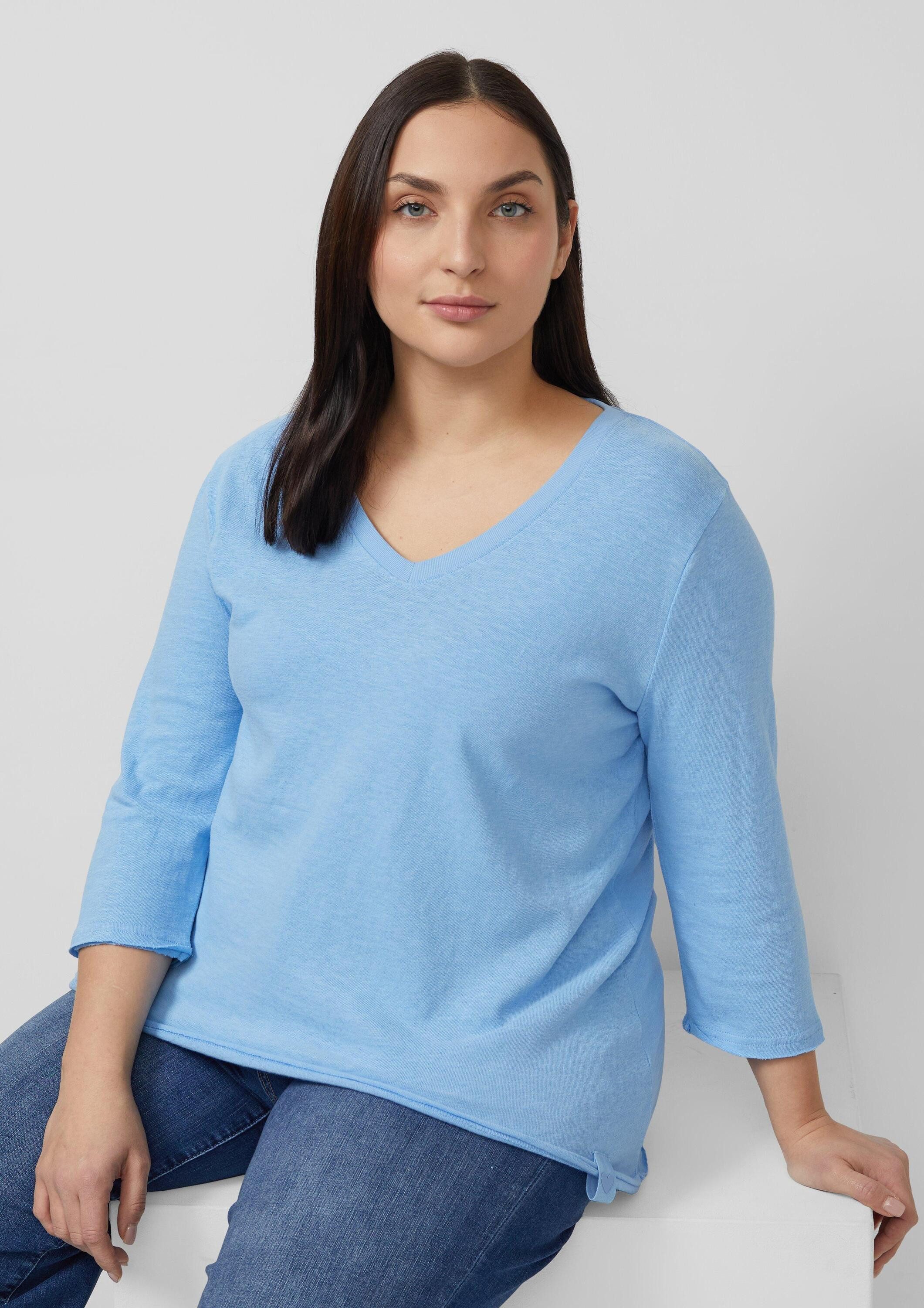 s.Oliver 3/4-Arm-Shirt T-Shirt Jersey-T-Shirt mit Flammgarnstruktur und gerundetem Saum