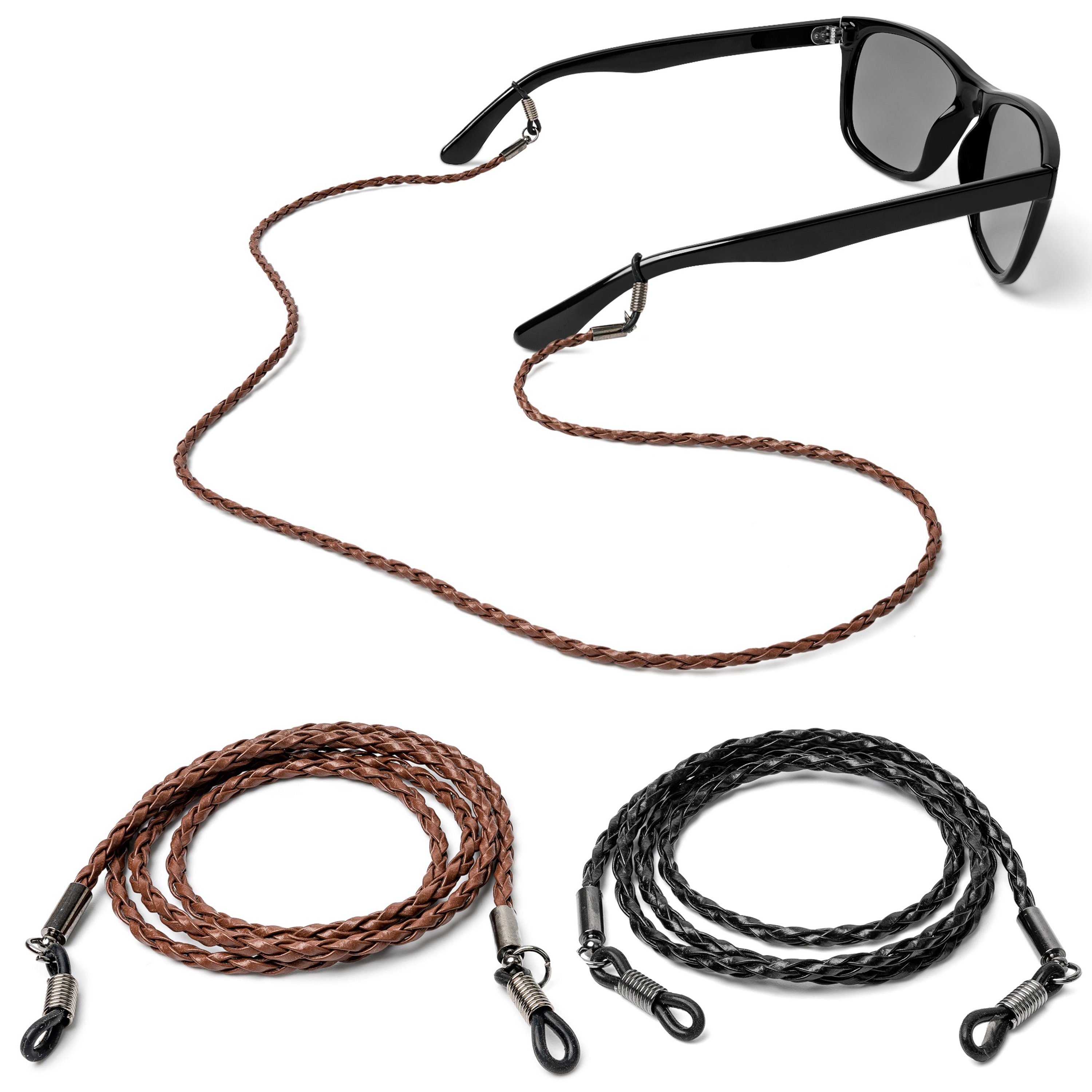 rootful. Brillenband rootful.® urban Brillenband aus Leder 2er Pack - Brillenkette, inklusive Mikrofaserbeutel und Mikrofaserputztuch braun (geflochtenes Leder)
