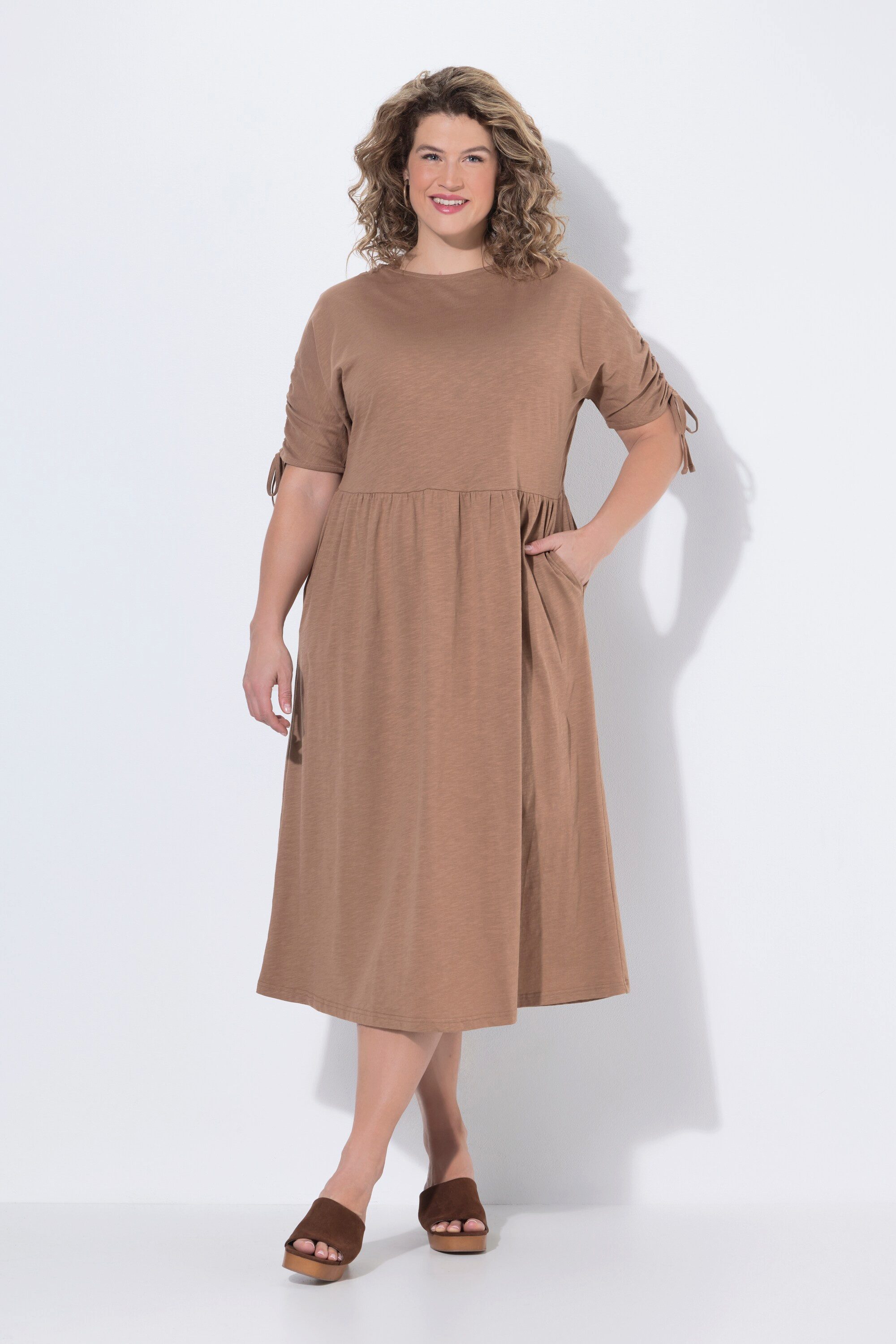 Midikleid Midikleid Raffband Rundhals ärmellos Biobaumwolle