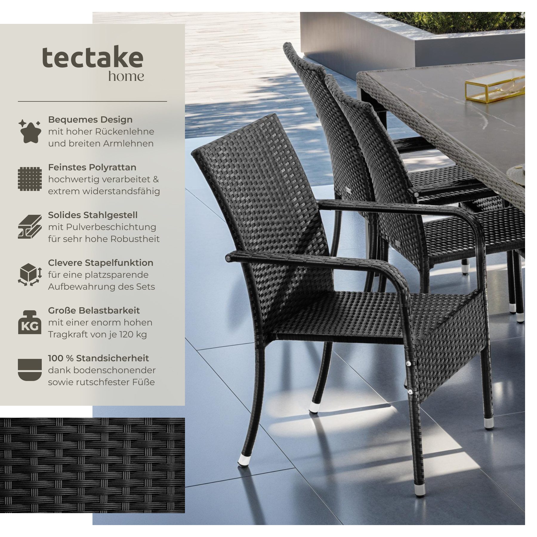 tectake Rattanstuhl Gartenstuhl Girona, stapelbar, Belastbarkeit günstig online kaufen