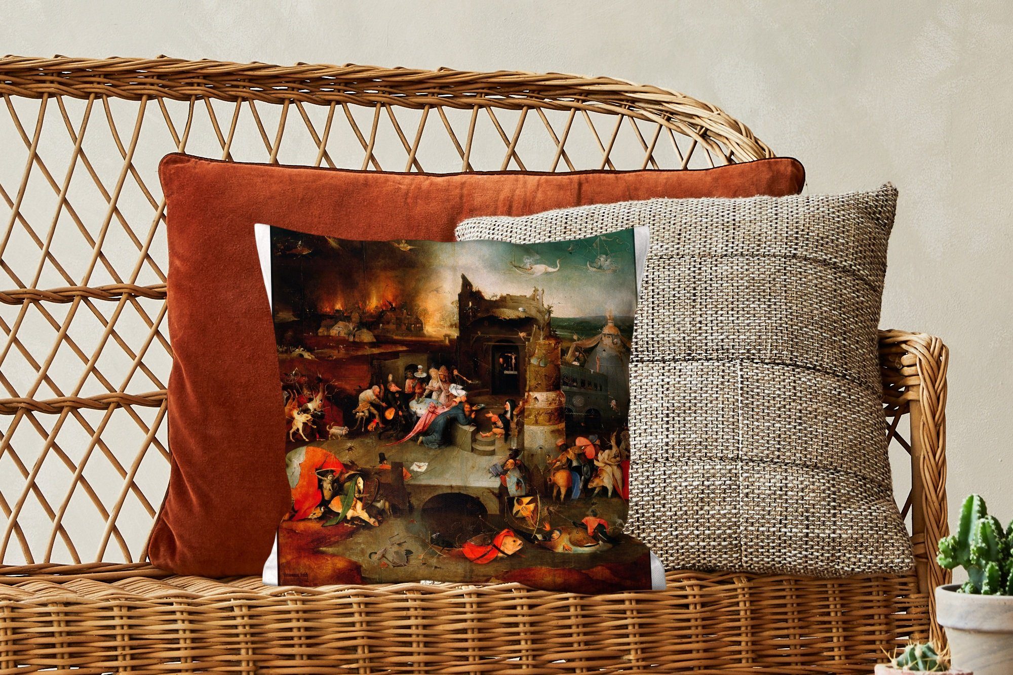 Füllung Hieronymus Antonius für Zierkissen Sofakissen Deko, Heiligen Dekokissen mit von Bosch, des Schlafzimmer, MuchoWow Wohzimmer, - Gemälde Versuchung