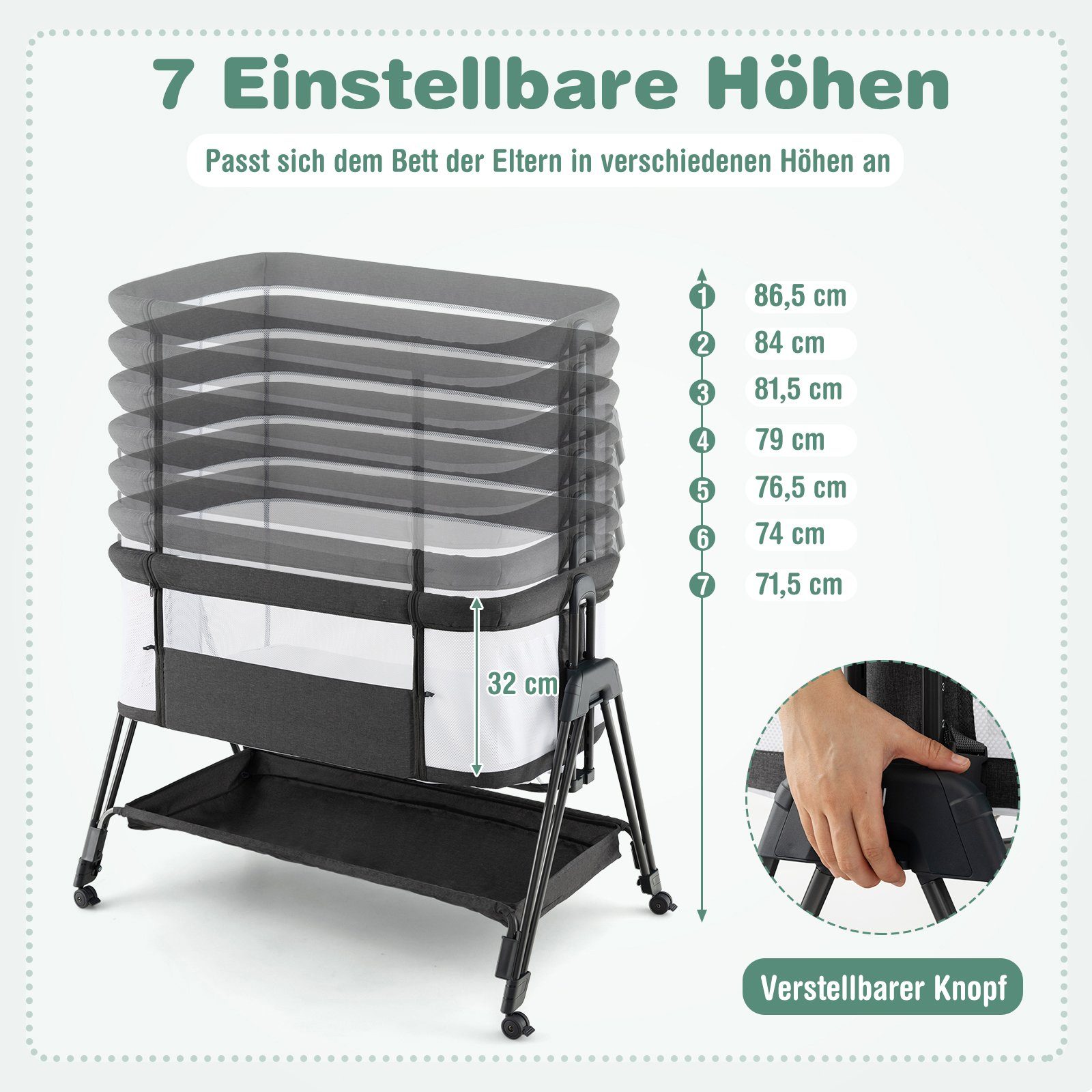 COSTWAY Beistellbett 2 in 1 Reisebett, 7-stufig höhenverstellbar günstig online kaufen