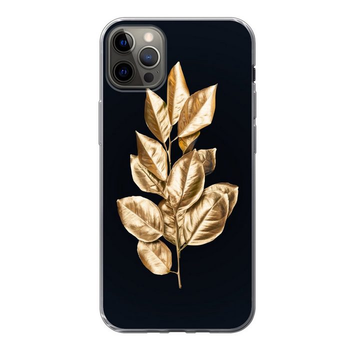 MuchoWow Handyhülle Pflanze - Blätter - Gold - Schwarz - Luxus Handyhülle Apple iPhone 13 Pro Max Smartphone-Bumper Print Handy