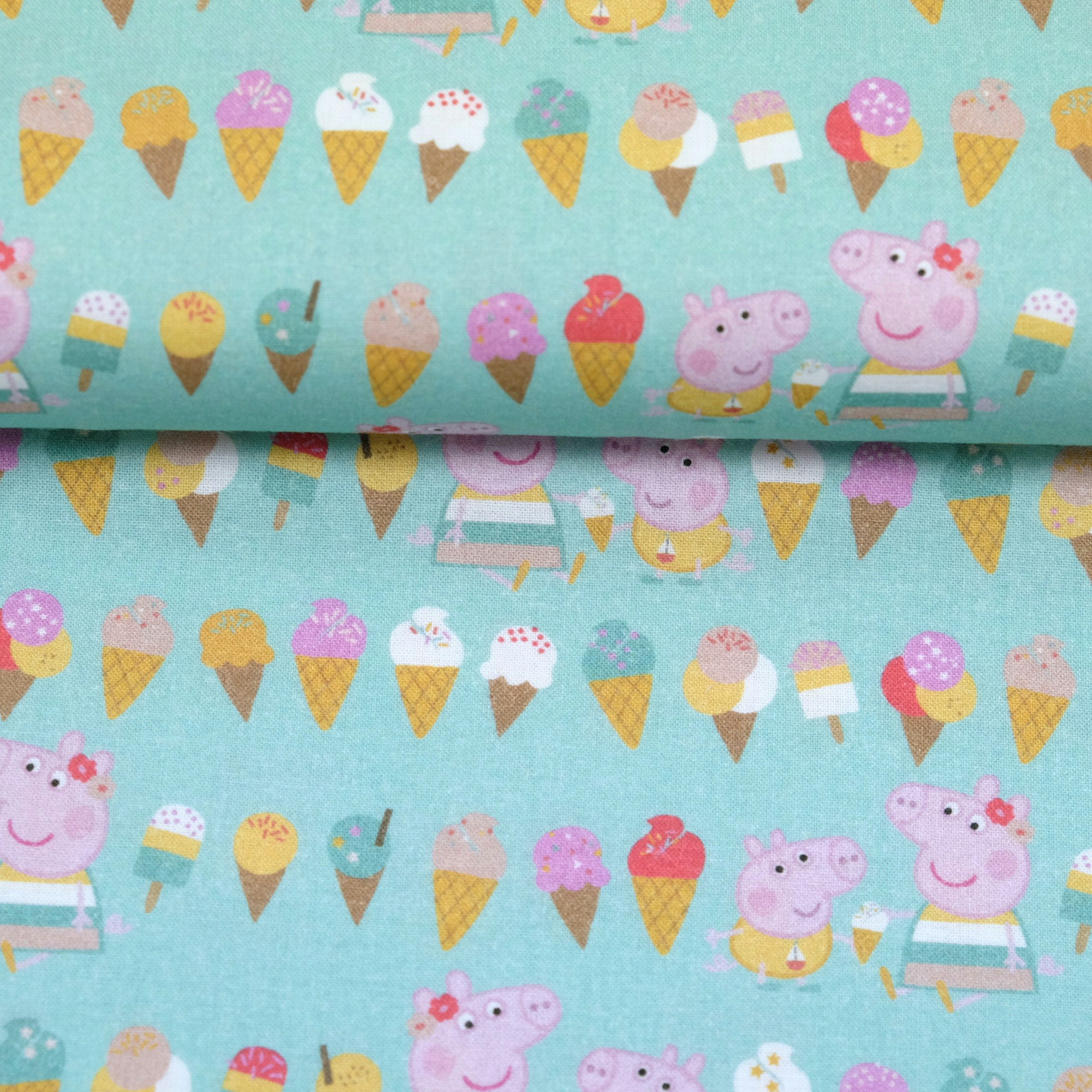 larissastoffe Stoff Lizenzstoff Bio Baumwollstoff Webware Peppa Wutz mint, Meterware, 50 cm x 150 cm