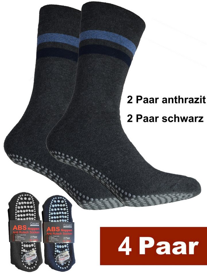 Cocain underwear ABS-Socken 4 Paar warme Anti Rutsch Socken ABS Stoppersocken Noppen Haussocken (4-Paar) ohne einschneidendes Bündchen
