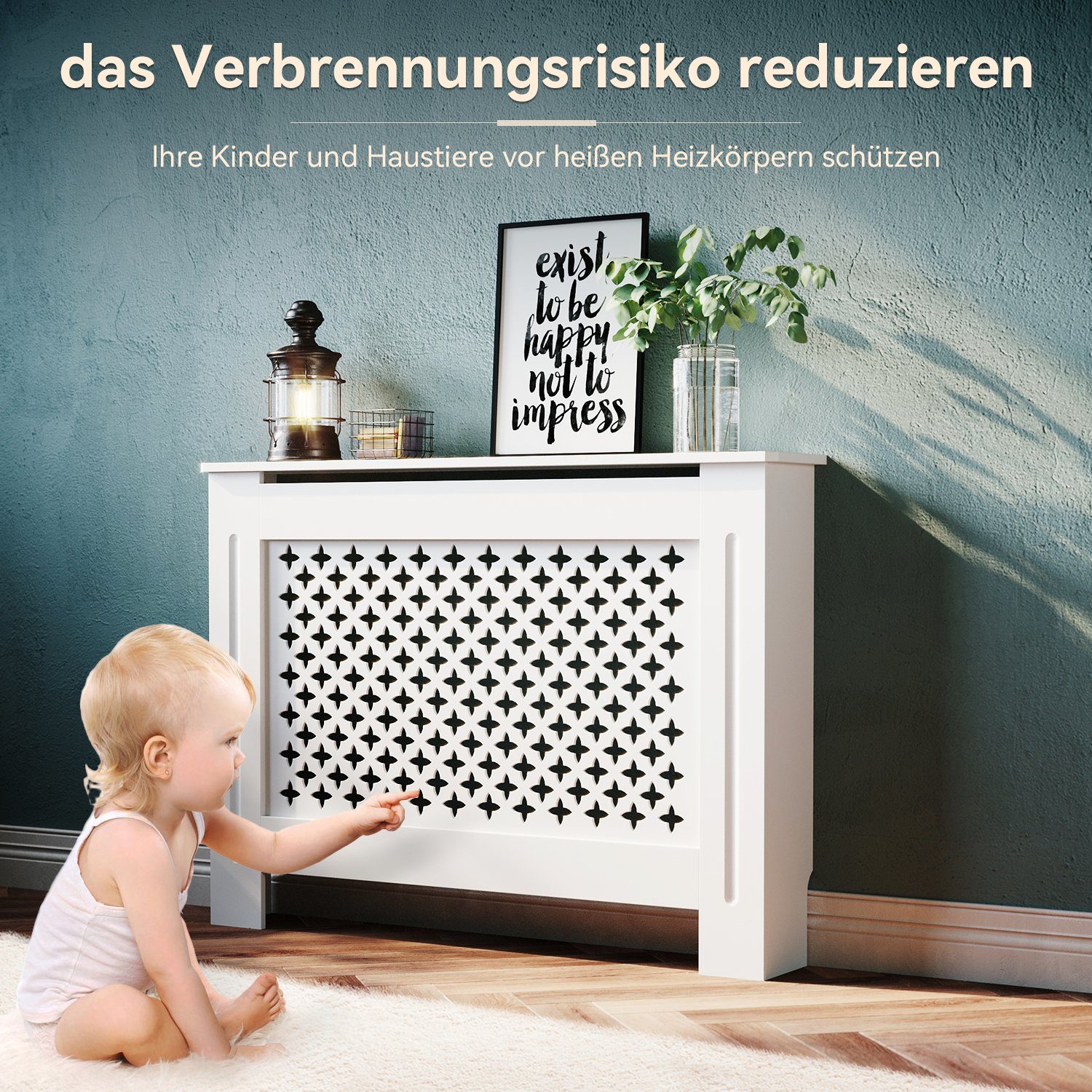 SONNI Heizungsverkleidung Heizungsverkleidung Heizkörperverkleidung weiß Breite 78/112/152cm, Kreuzgitter, Heizungsverkleidung, Zubehör für Wandmontage, MDF – Bild 4 von 5
