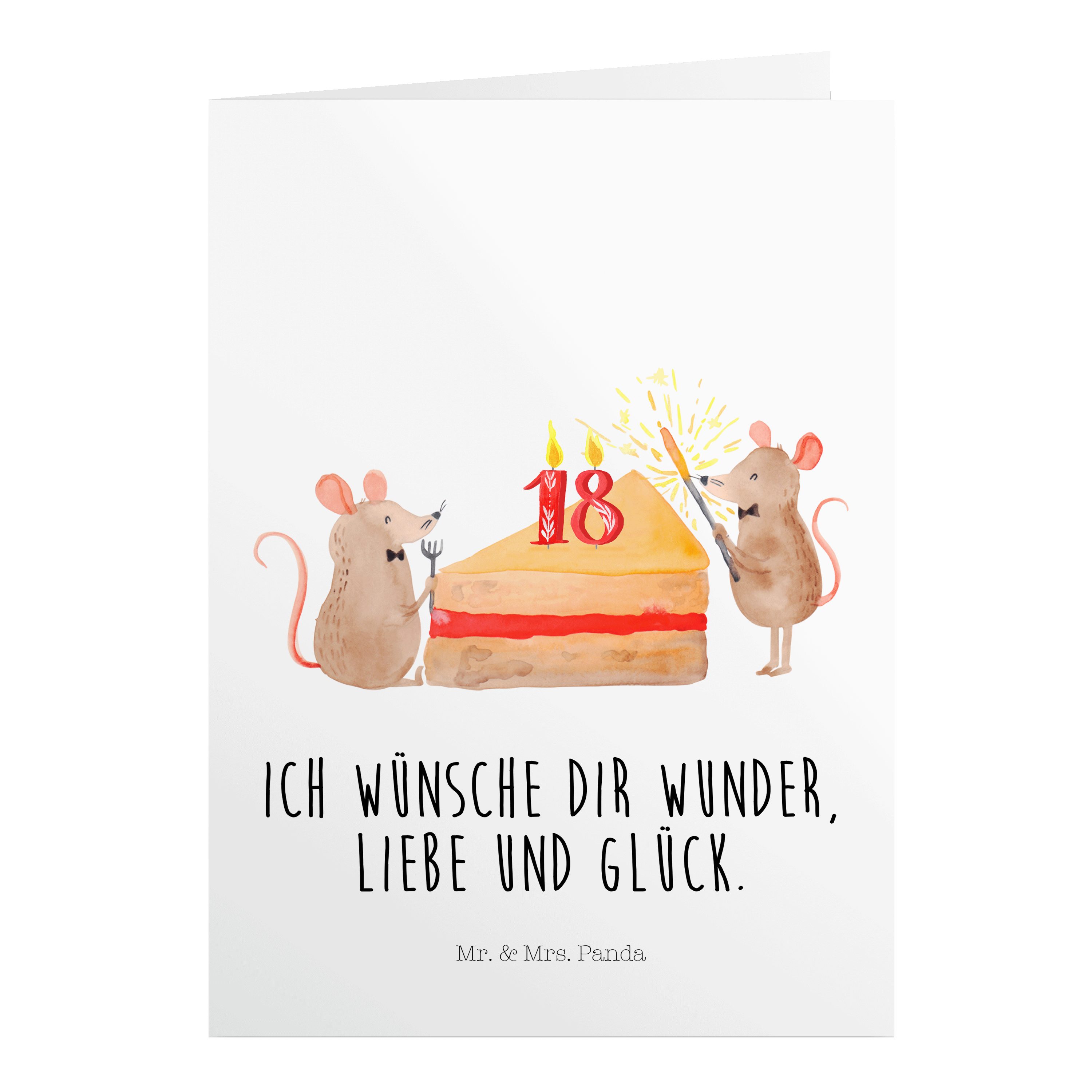 Mr. & Mrs. Panda Geburtstagskarten 18. Geburtstag Mäuse Kuchen - Weiß - Geschenk, Klappkarte, Tortenstüc