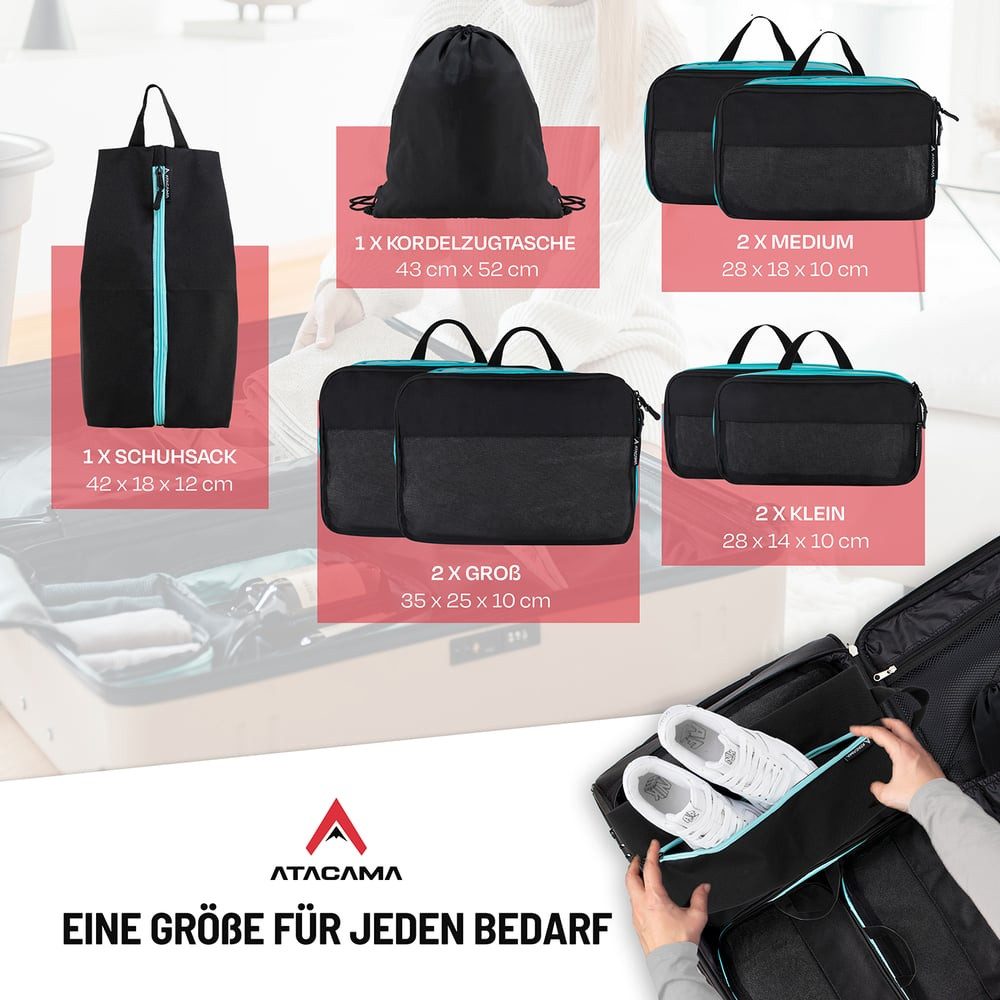 Atacama Packsack Daypack Packsack mit Sichtfenster 8er-Set, Packtaschen mit Kompression für Rucksack Koffer Dual-Taschen – Bild 4 von 5