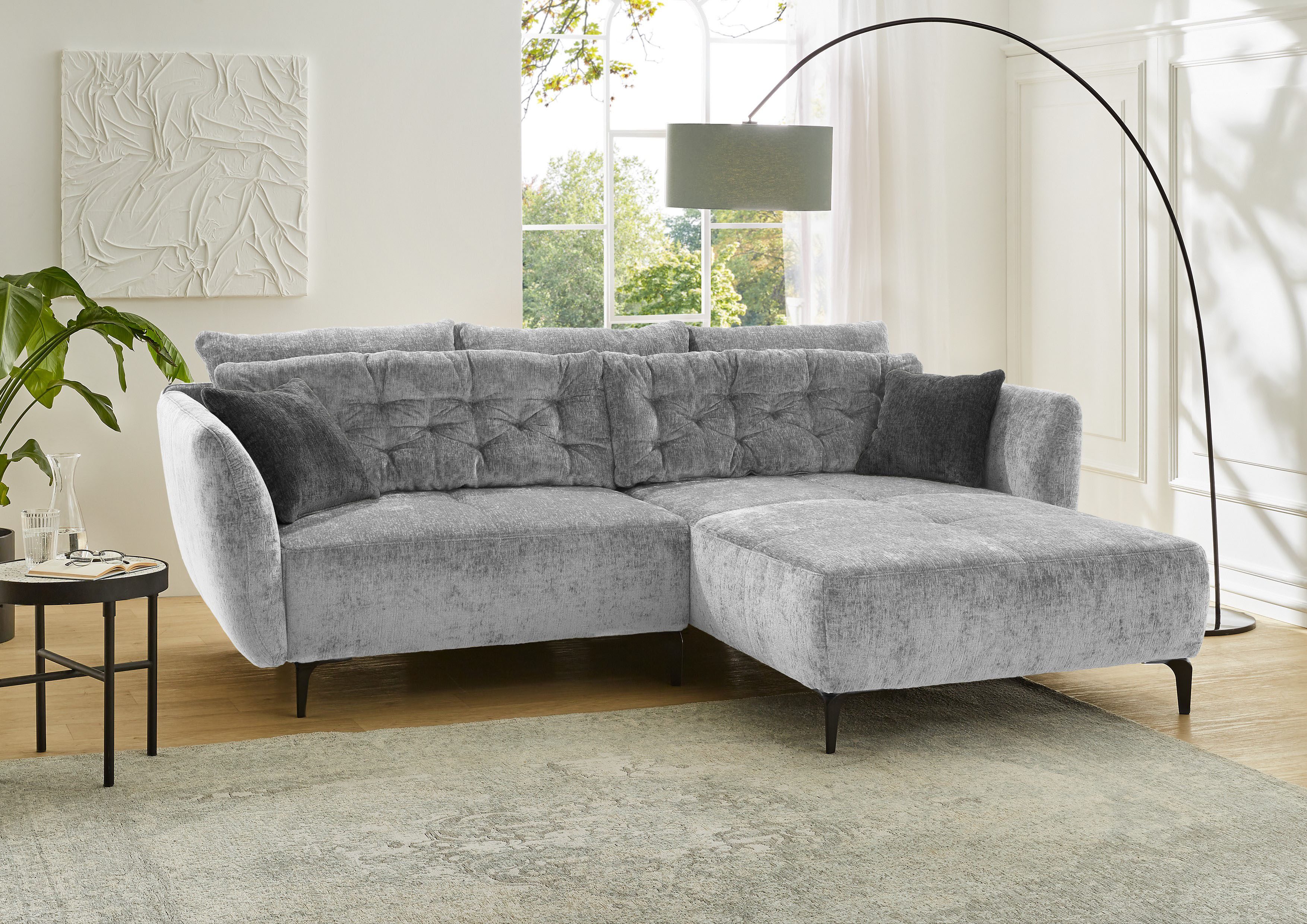 Jockenhöfer Gruppe Ecksofa Salo L-Form, B: 251 cm, im Retrolook mit Wellenfederung, mit Zierkissen