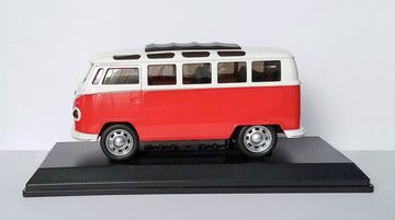 Modellbus RETRO BUS in Vitrine Modell mit Licht Sound Friktionsantrieb 15cm Modellbus Modellauto Auto Kinder Geschenk 28 (Rot)