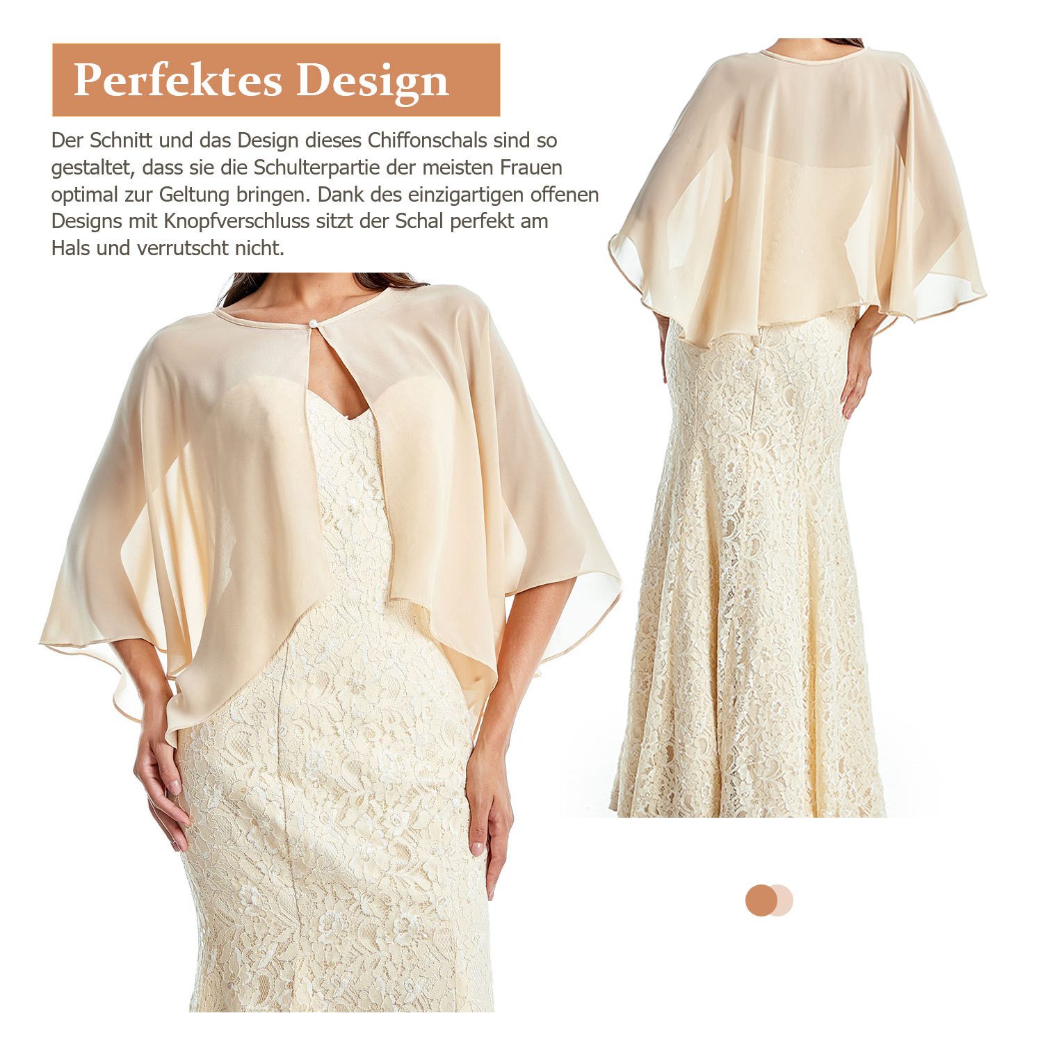 Refttenw Poncho Damen Stola für Abendkleid Chiffon Bolero Brautjacke mit Perlen Elegant Luftig Leicht