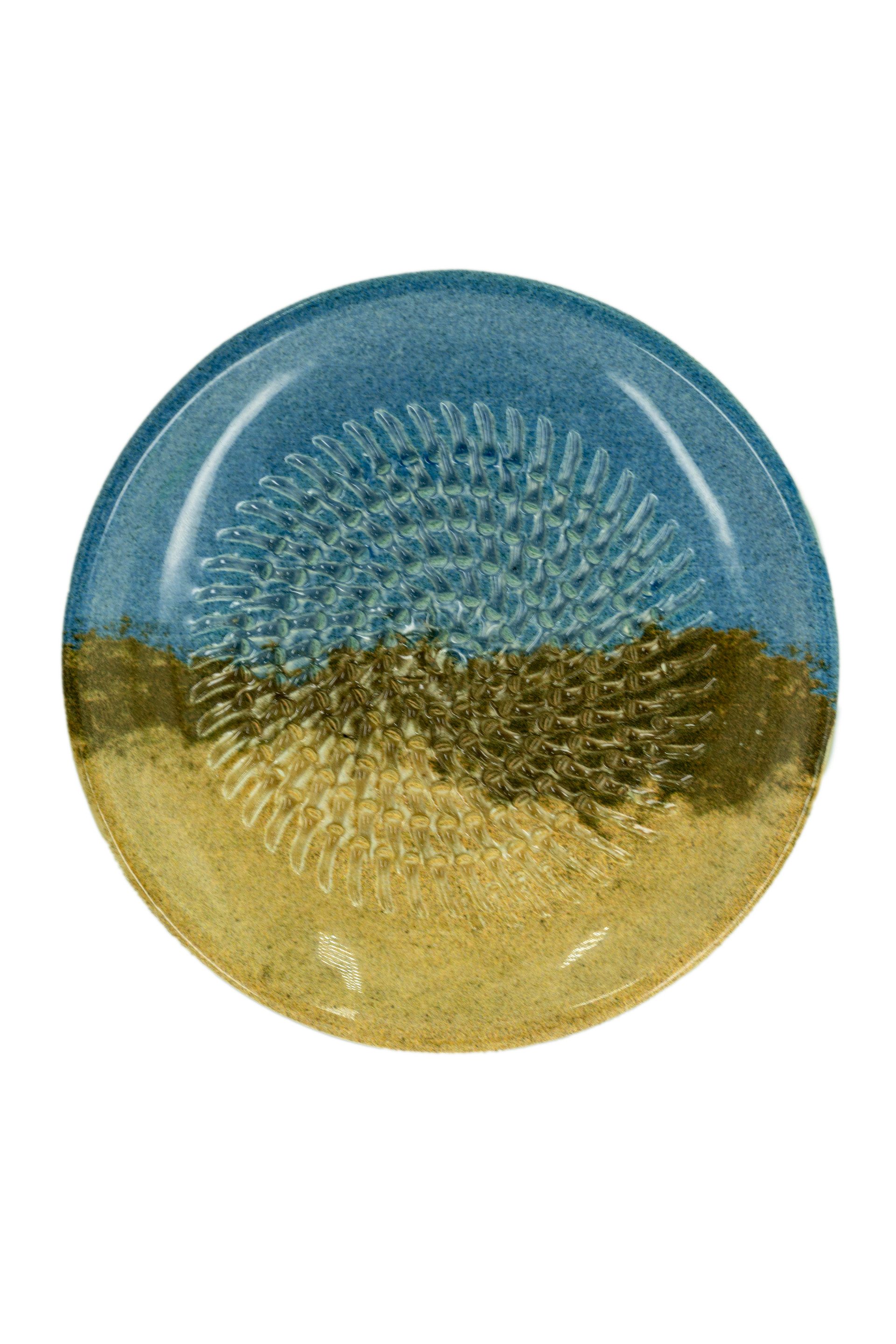 Kaladia Multireibe Reibeteller in Blau & Braun - Strand - zum Zerkleinern von Zutaten, Keramik, handbemalte Küchenreibe aus Keramik - Made in Spain
