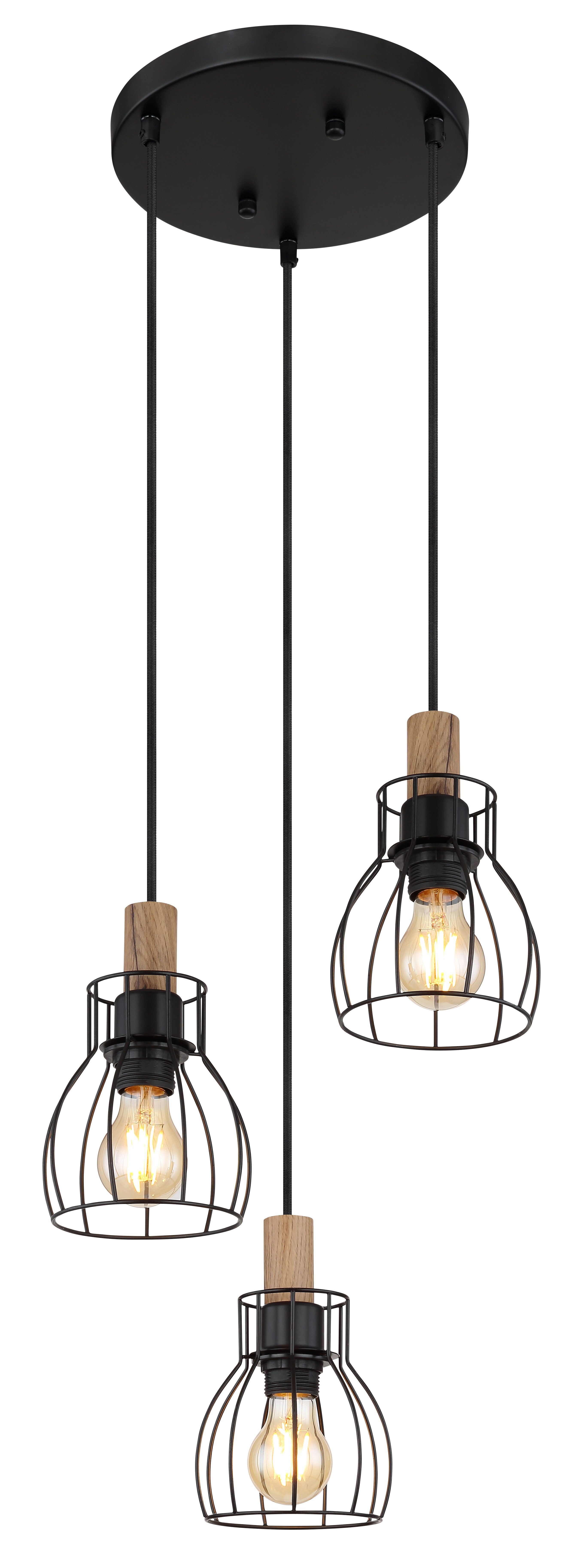 GLOBO LIGHTING Hängeleuchte MINA, ohne Leuchtmittel, Hängeleuchte Schwarz/Holz, Aluminiumstäbe, höhenverstellbar, E27