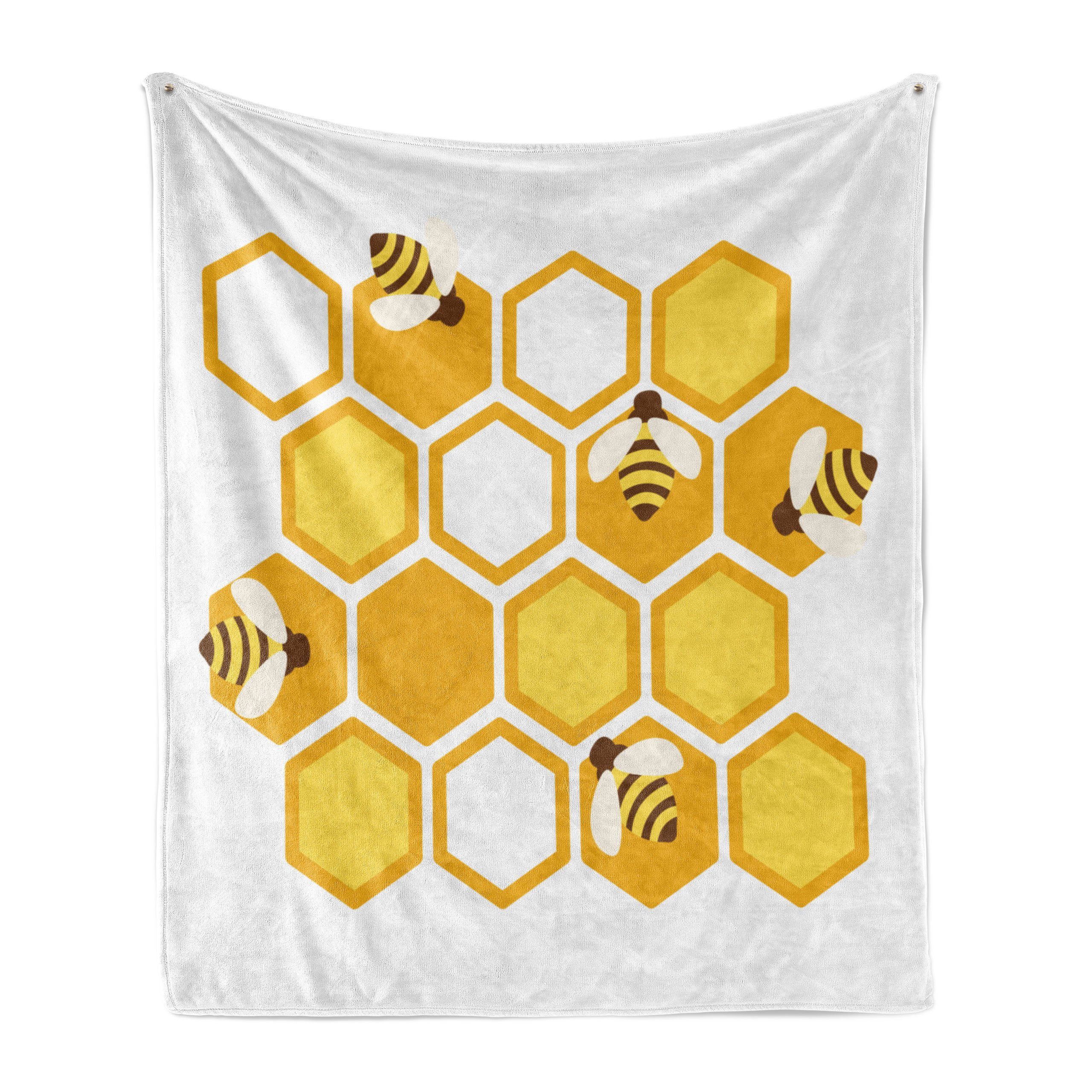Wohndecke Gemütlicher Plüsch für den Innen- und Außenbereich, Abakuhaus, Honey Bee Geometrische Honeycomb Bees