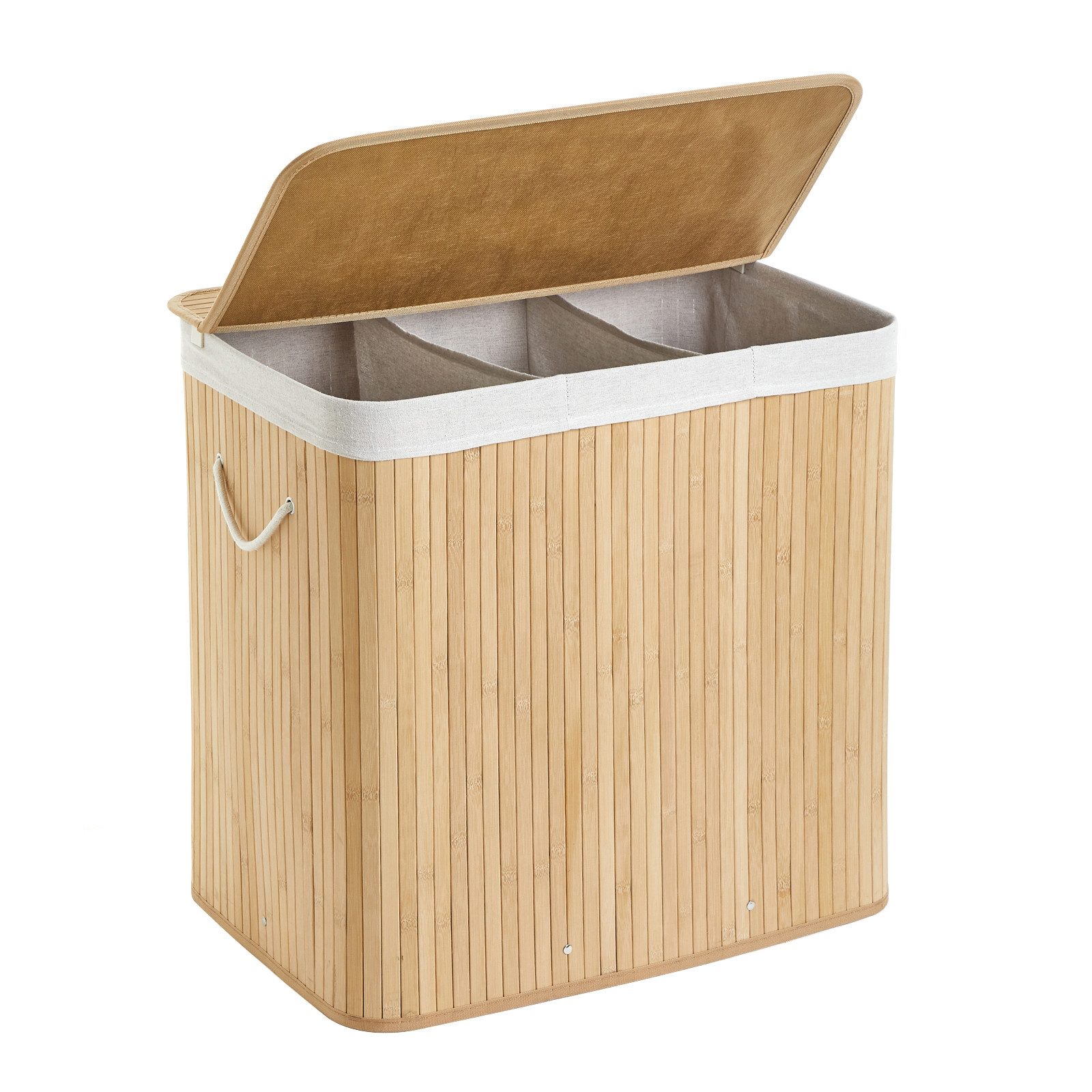 Mondeer Wäschekorb Wäschesammler aus Bambus (1 St), 150L mit 3 Fächern, fal günstig online kaufen