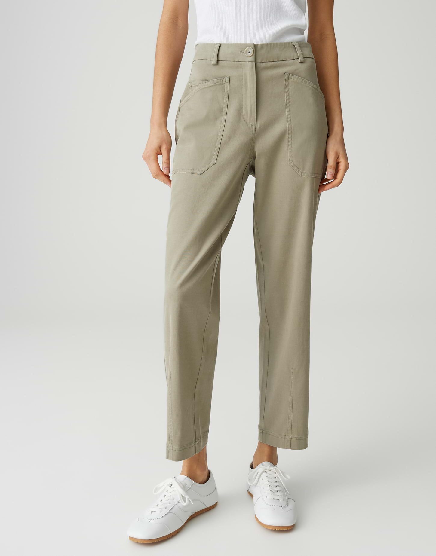 OPUS Cargohose Melina urban aus fließendem Mélange Twill Abnäher am Saum, aufgesetzte Cargotaschen, pflegeleicht