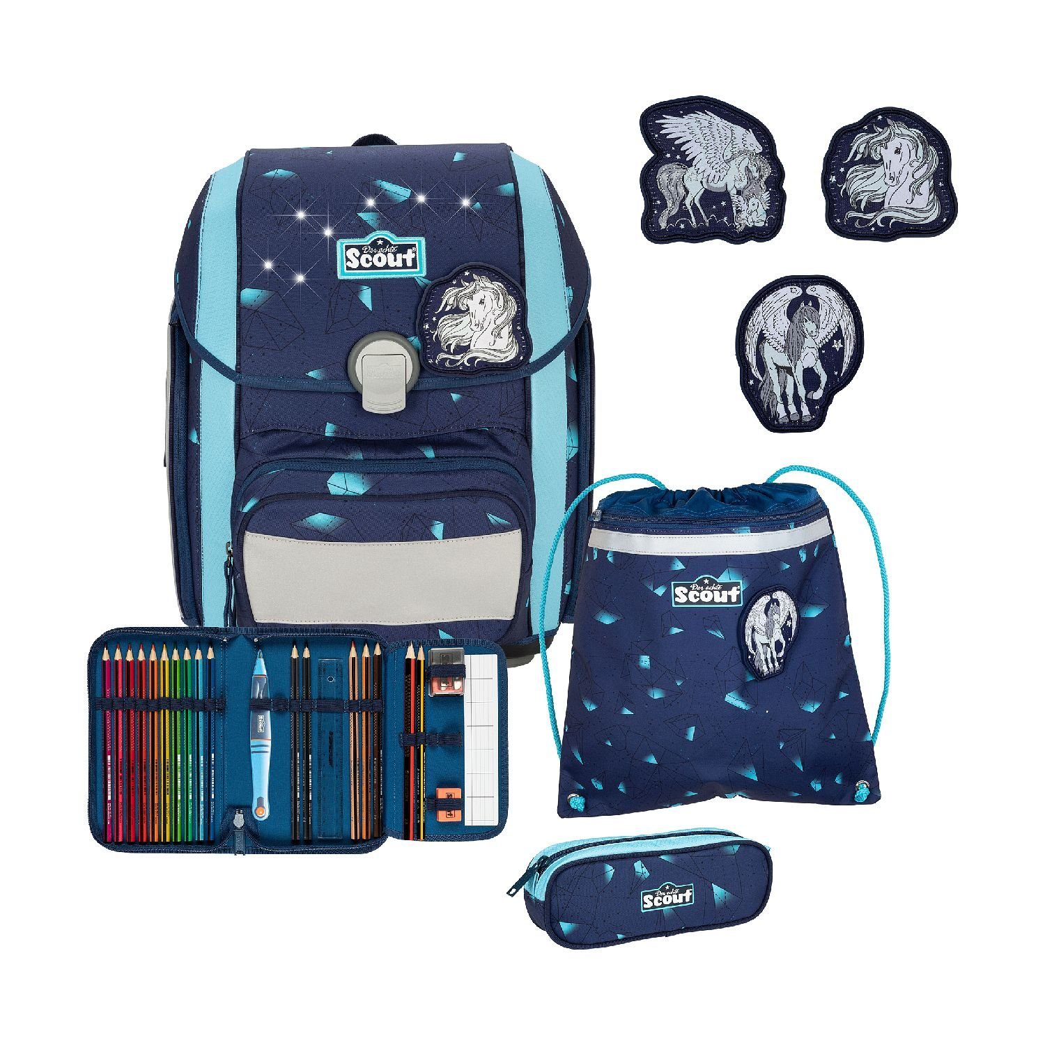 Scout Schulranzen Genius Schulranzen-Set 4-tlg. Exklusiv LED Pegasus 2023