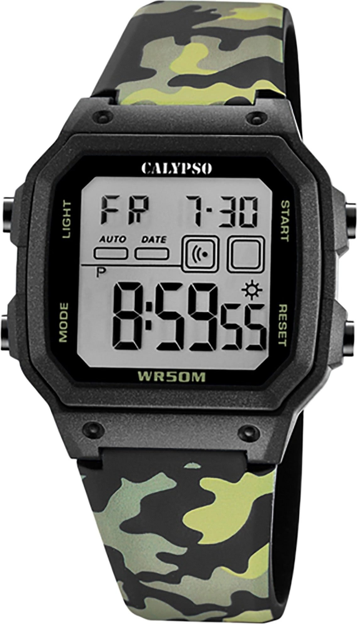CALYPSO WATCHES Digitaluhr Calypso Herrenuhr Kunststoff schwarz grün, (Digitaluhr), Herrenuhr eckig, groß (ca. 45x39mm) Kunststoffarmband, Sport-Style