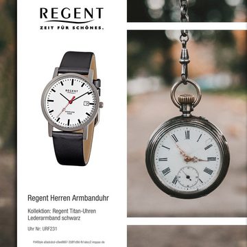 Regent Quarzuhr Regent Herren-Armbanduhr schwarz Analog, (Analoguhr), Herren Armbanduhr rund, mittel (ca. 34mm), Lederarmband