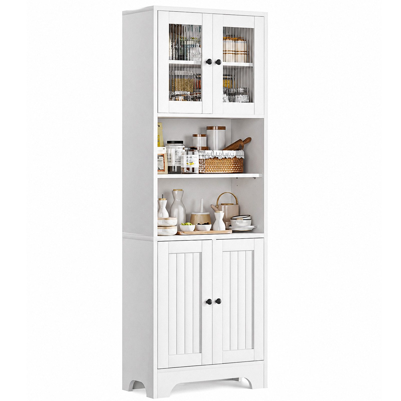 Yorbay Hochschrank Küchenschrank mit 2 Ablageböden und 4 Türen,Mehrzweckschrank (57,5 x 28,5x162,5cm) Vielseitiger Aufbewahrungsschrank für Bad, Küche & Wohnzimmer