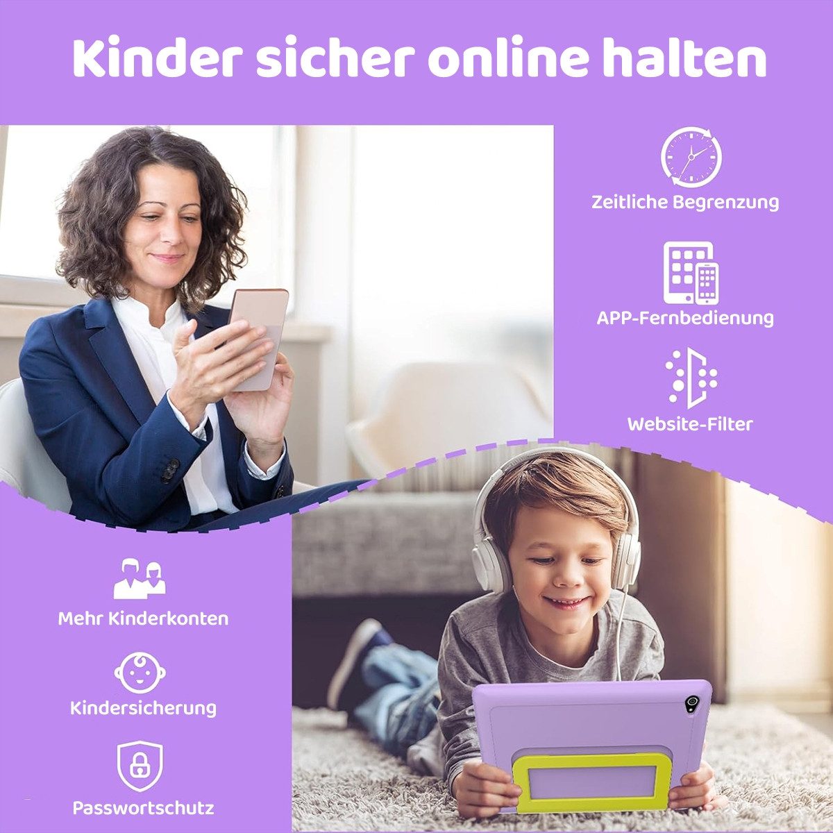 BUFO 10'' Android 14 Octa Core 64GB 1280x800 HD IPS WiFi 6 Lern Kinder Tablet (10", 64 GB, Android 14, 5G WiFi, Kids Bumper Blau, Elterliche Kontrolle, Anti-Blaulicht)