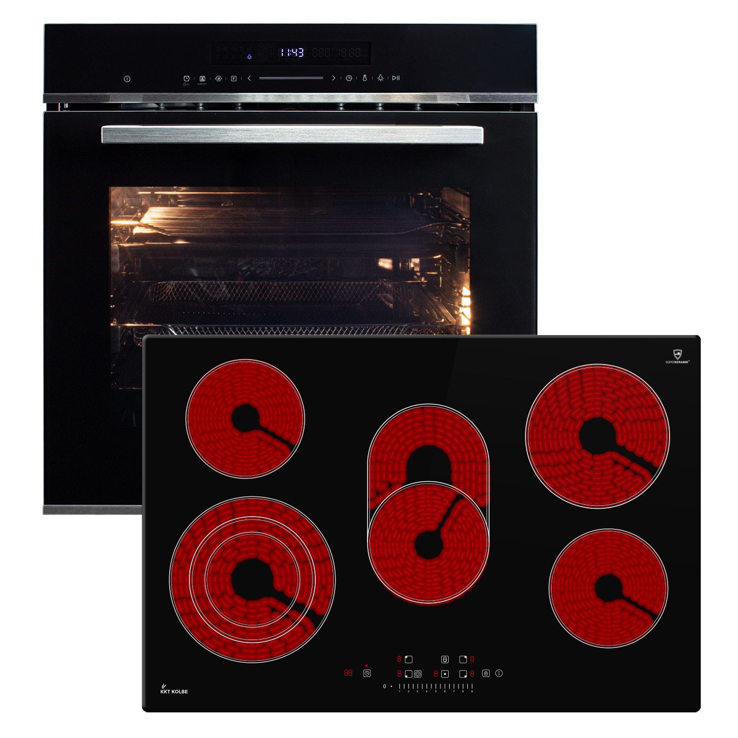 KKT KOLBE Backofen-Set Backofen und Kochfeld SET8017CH77RL, mit 2-fach Teleskopauszug, Herdset / Heißluft / Einbaubackofen / Kochmulde