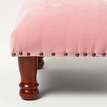 Homescapes Fußhocker Samthocker Mable – rosa mit Holzbeinen, 40 x 40 x 25 cm