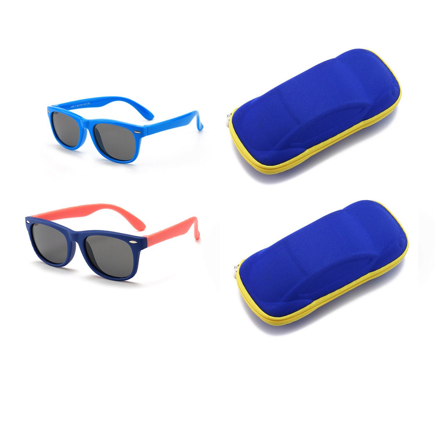 Olotos Sonnenbrille Sonnenbrille für Kinder Mädchen Jungen Gummi 100% UV400 Schutz Brille Blau+Dunkelblau mit Brillenetui