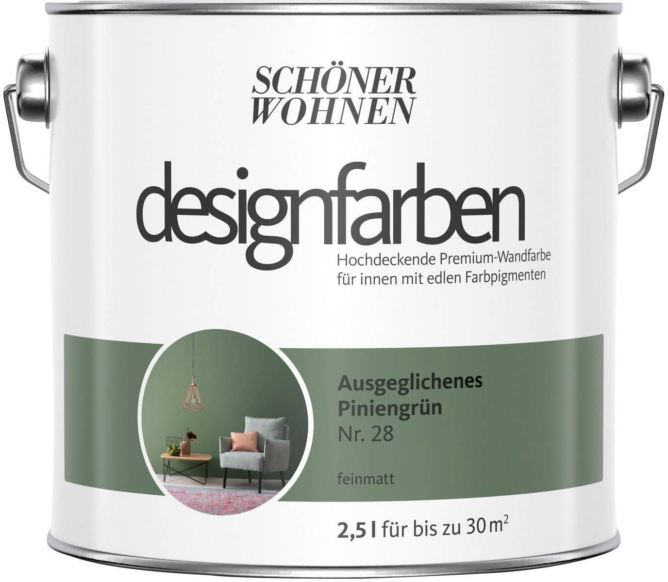 SCHÖNER WOHNEN FARBE Wand- und Deckenfarbe Ausgeglichenes Piniengrün Nr. 28, Tropf- und spritzgehemmt, Konservierungsmittelfrei