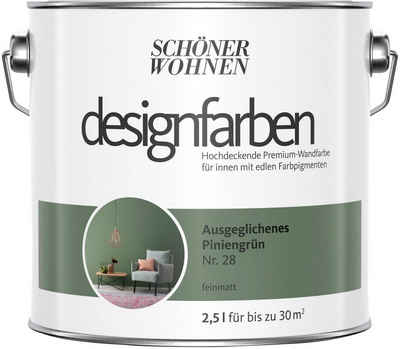 SCHÖNER WOHNEN FARBE Wand- und Deckenfarbe Ausgeglichenes Piniengrün Nr. 28, Tropf- und spritzgehemmt, Konservierungsmittelfrei