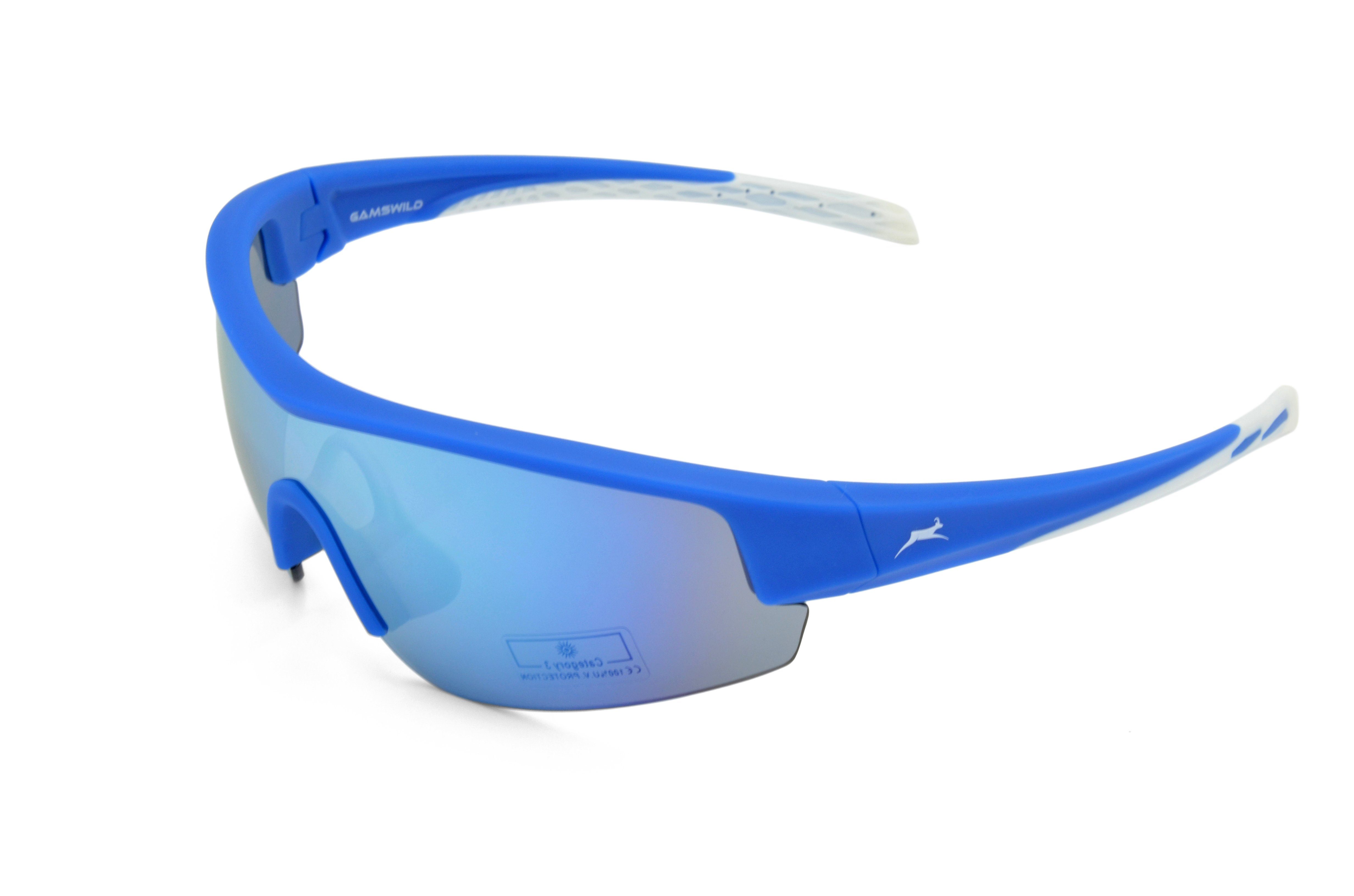 Gamswild Sportbrille WS2436 Sonnenbrille Damen Herren Fahrradbrille Skibrille, blau, schwarz, weiß, TR90