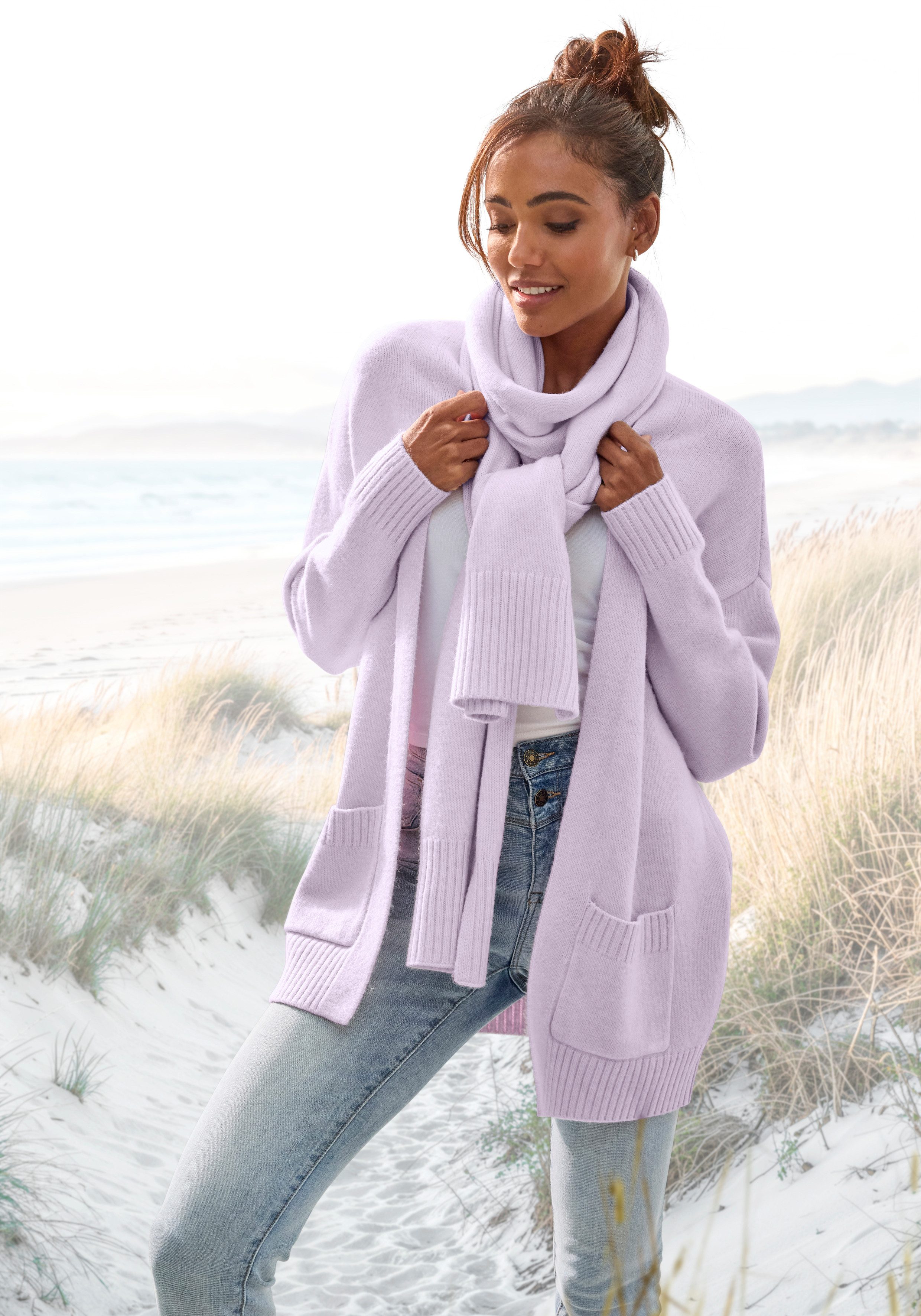 Vivance by Lascana Strickjacke (Set, mit Schal) aus kuscheliger Strickqualität, Cardigan