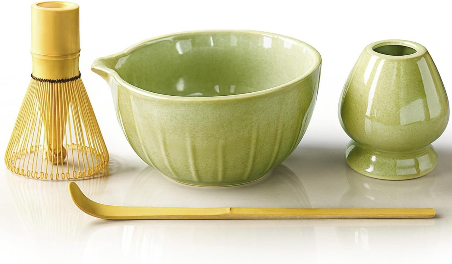 SURFOU Чайный сервиз Matcha Set 4 Teile – Schale mit Ausgießer, Bambus-Besen & Löffel (4-tlg)