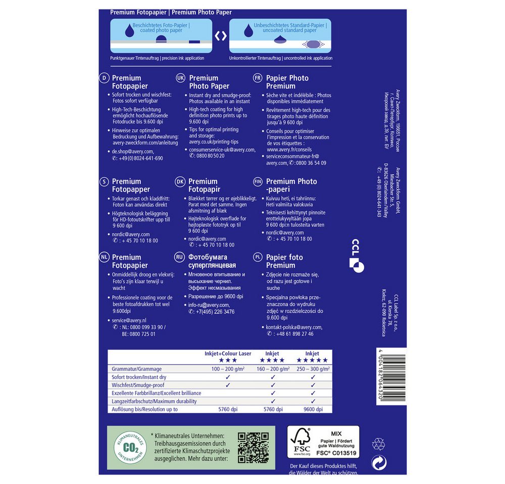 Thumbnail - Avery Zweckform Fotopapier Avery-Zweckform Premium C2580 Fotopapier 13 x 18 cm 250 g/m² 50 Blatt
