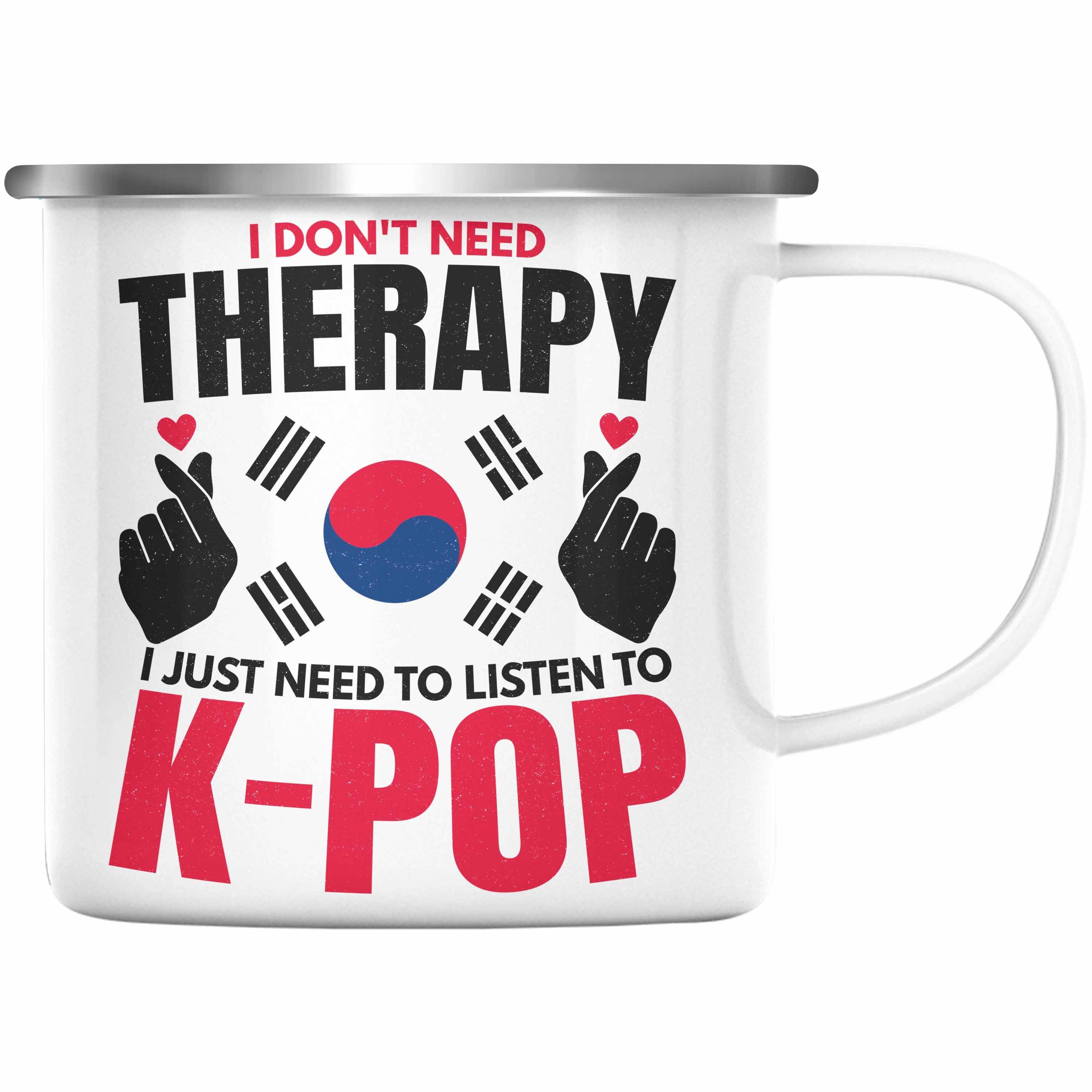 Trendation Thermotasse Trendation - K-Pop Emaille Tasse Geschenk Kpop Koreal Style Südkorea Geschenkidee Spruch Silber