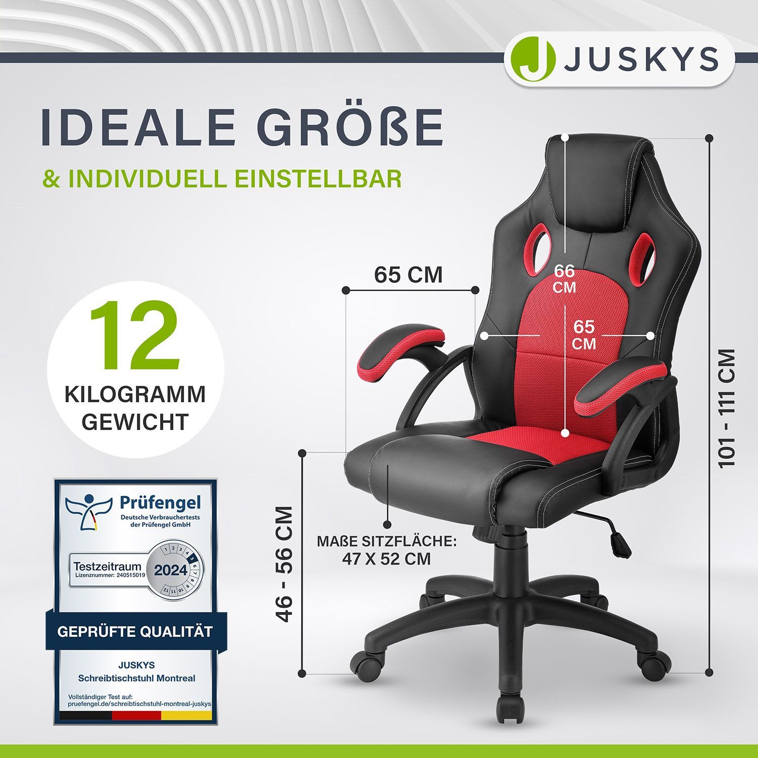 Juskys Gaming-Stuhl Montreal, Ergonomisch geformte Sitzfläche, Rückenlehne günstig online kaufen