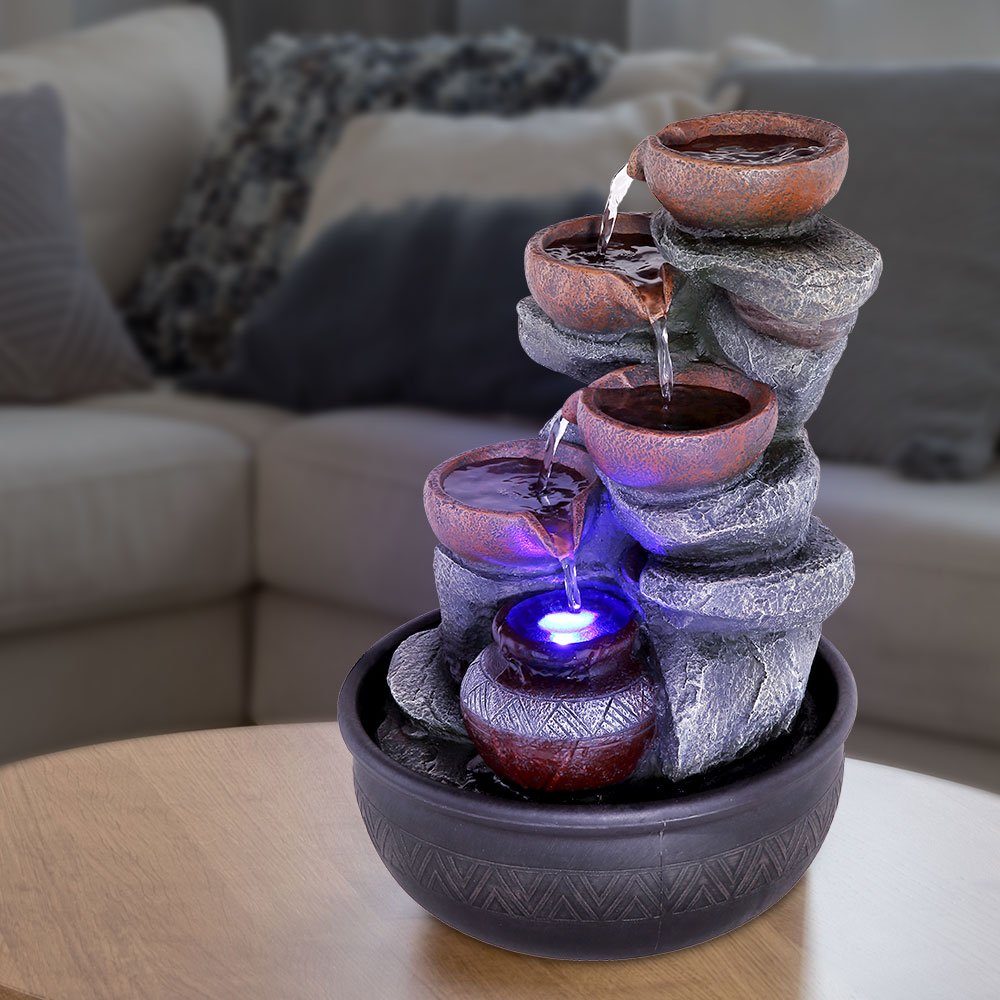 LED Tisch Brunnen RGB Farbwechsel Wasser Spiel Kugel Lampe Deko Wasserspiel grau 
