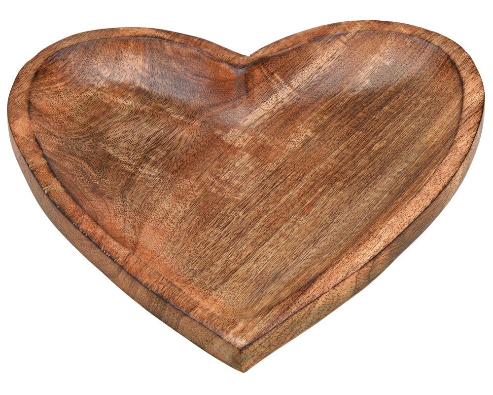 Dekoschale Dekoteller Herz Herzform Tablett Mangoholz Holz braun 26 cm