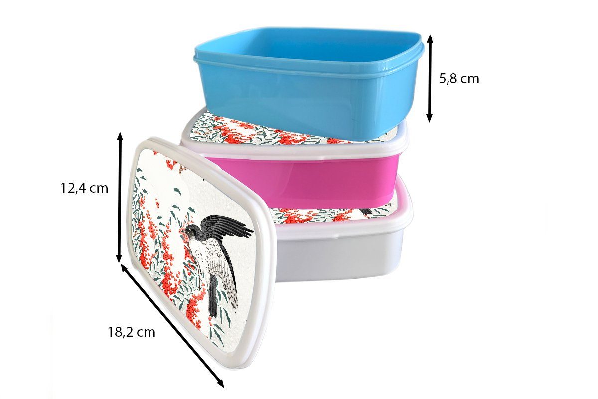 MuchoWow Lunchbox Vogel (2-tlg), Kinder, Brotdose Japanisch, Beere Kunststoff Kunststoff, Mädchen, rosa - - für Snackbox, Brotbox Erwachsene