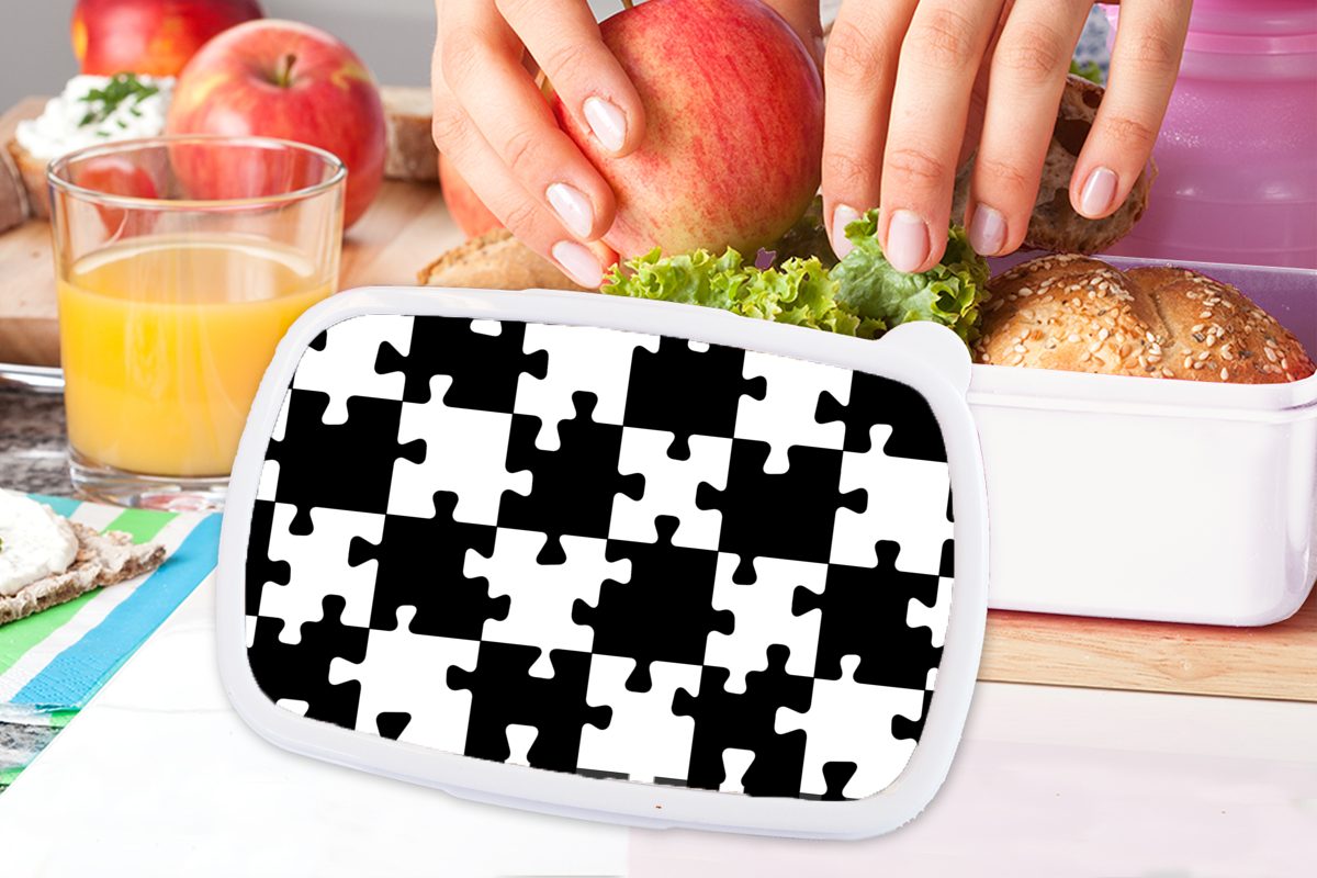 MuchoWow Lunchbox Jungs Erwachsene, und Schach für (2-tlg), Kunststoff, Brotbox Puzzle Brotdose, - für und Kinder weiß - Mädchen Muster