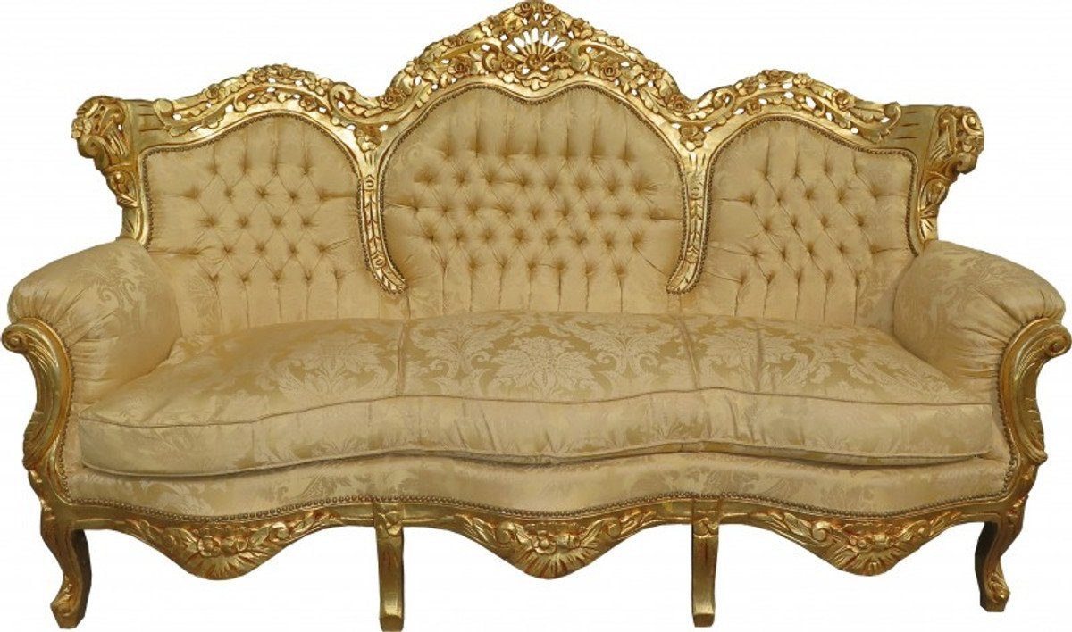 Casa Padrino Sofa Barock Sofa King Creme Barock Muster / Gold Mod2 - Möbel Lounge Couch