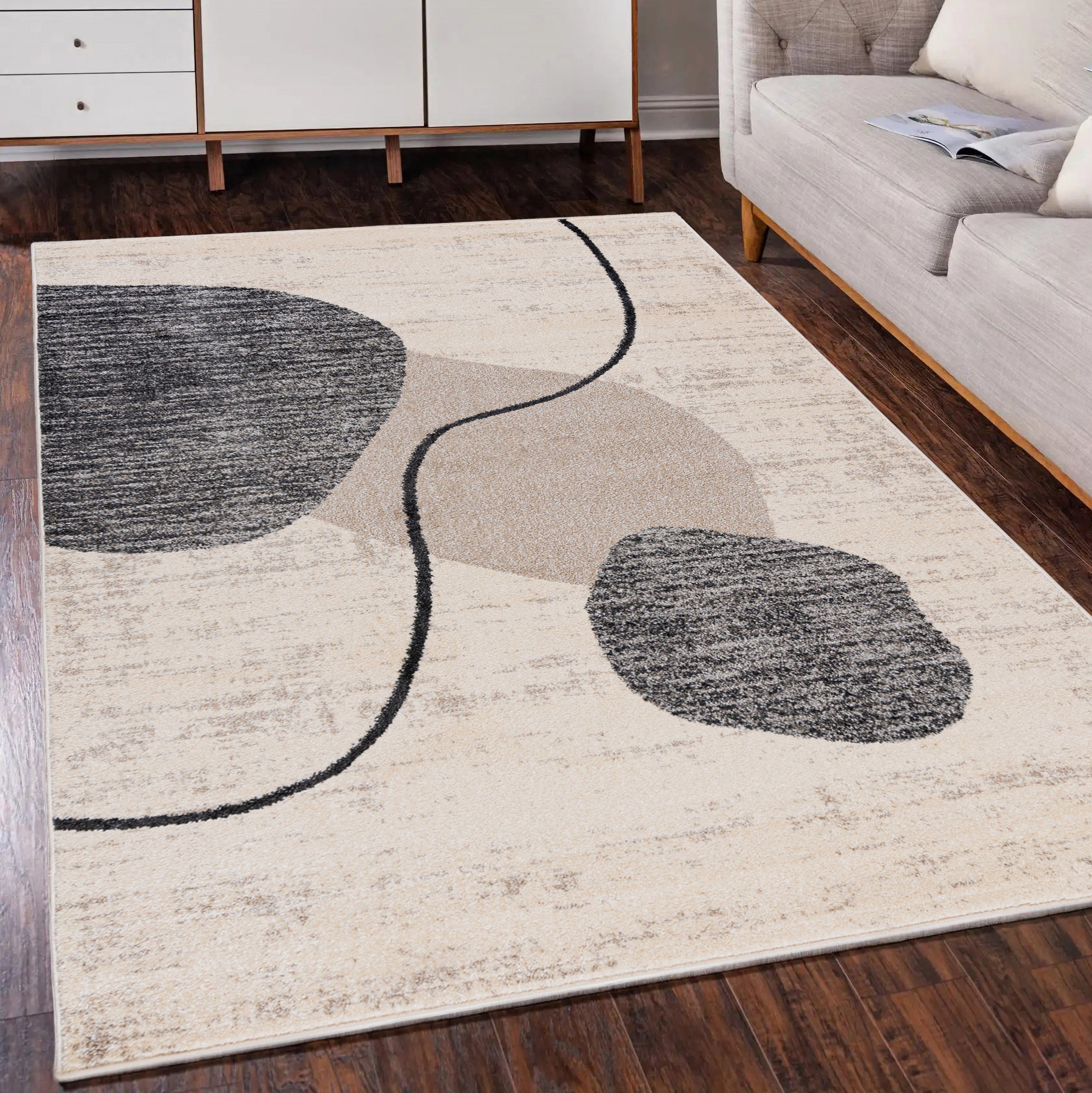 Mazovia Designteppich Modern Teppich Kurzflor Wohnzimmerteppich Japandi Sca günstig online kaufen