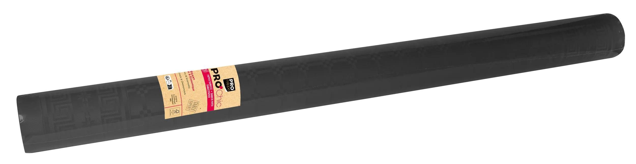 PROnappe Tischband 4x Papiertischdecke auf Rolle Damastprägung 50x1,18m Schwarz R485034I, Nappes rouleaux papier damassé