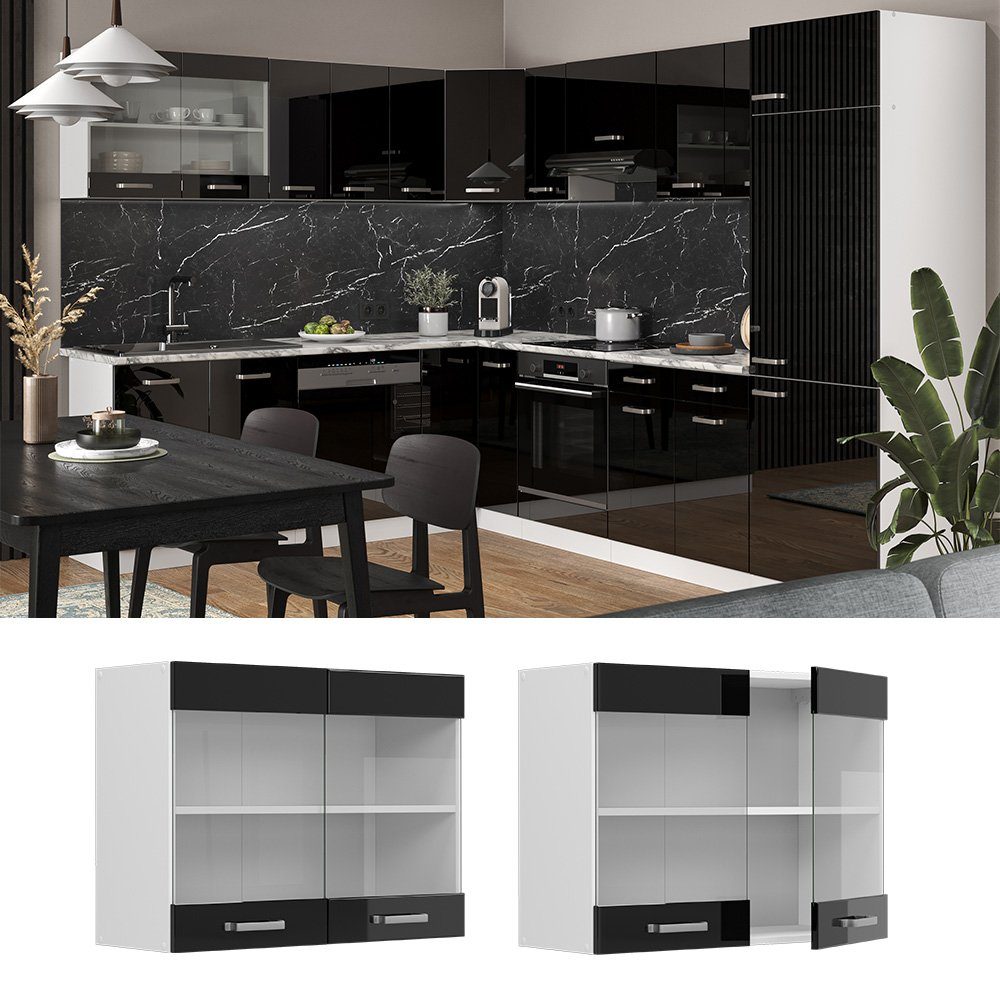 Vicco Glashängeschrank R-Line, Schwarz Hochglanz/Weiß, 80 günstig online kaufen