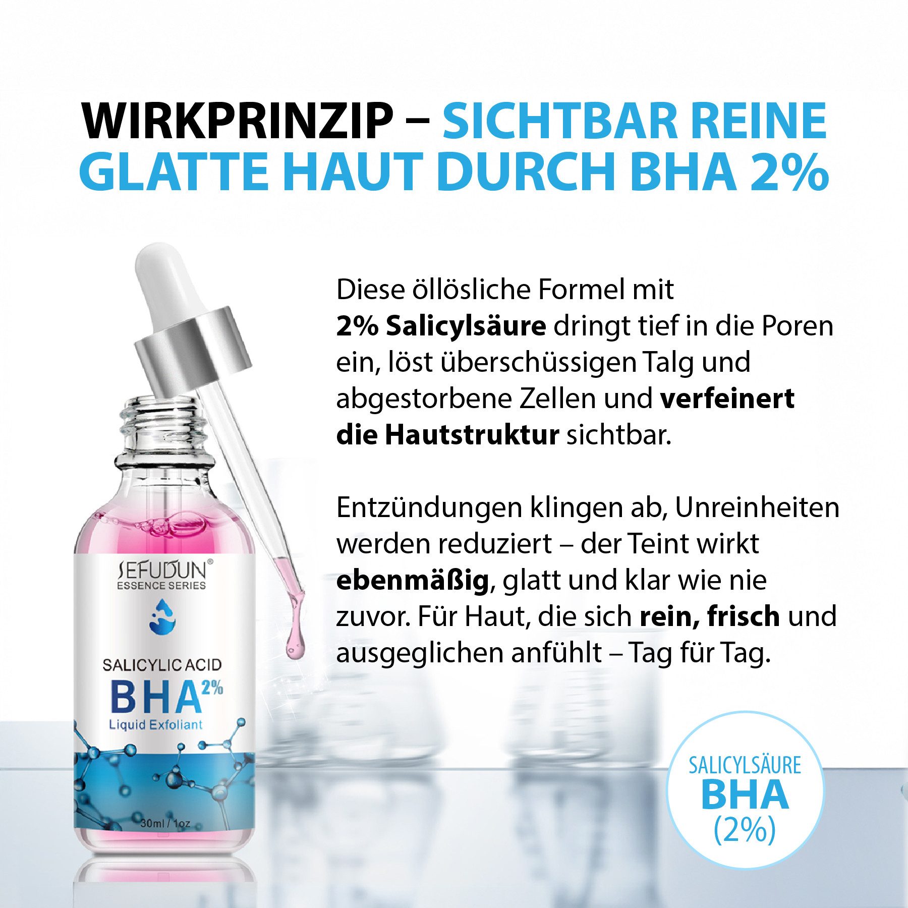 P-Beauty Cosmetic Accessories Gesichtsserum mit Salicylsäure Alicylic Acid BHA 2% Liquid Exfoliant Peeling, 1-tlg., Gesichtspeeling, Gesichtsserum, Hautpflege