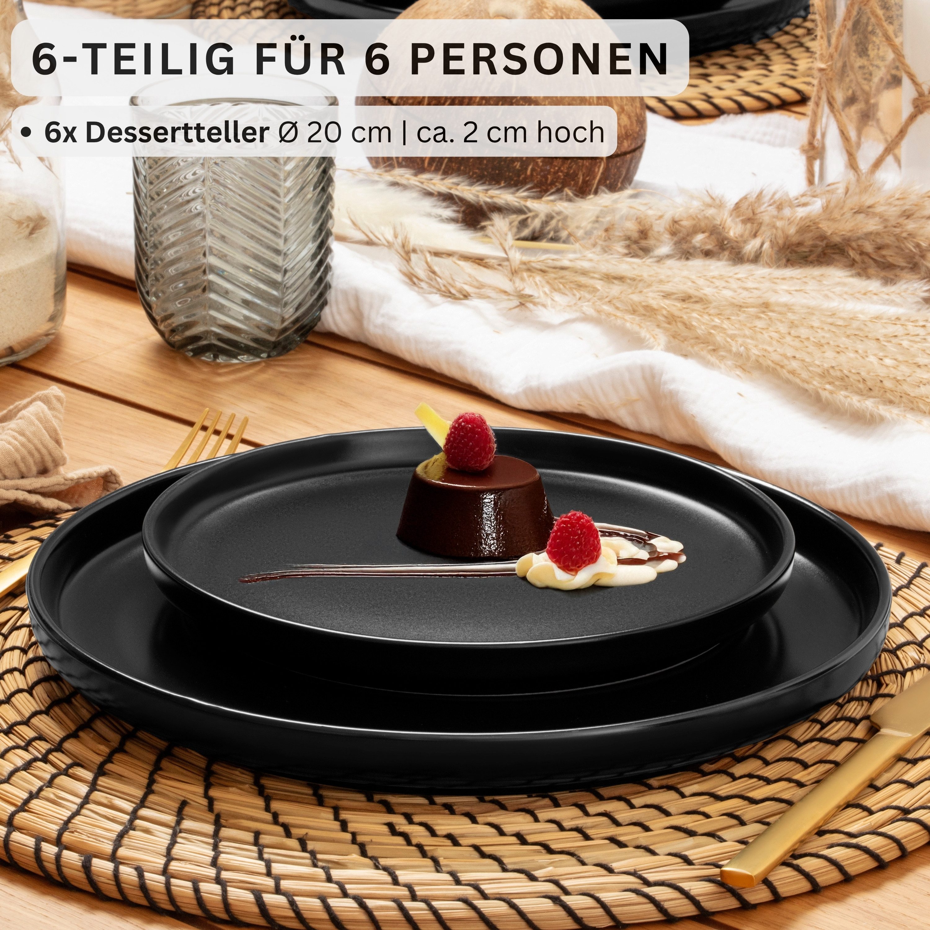 SÄNGER Teller Madeira, (6 St), 6 tlg. Desserteller, Steingut, schwarz, Handmade, VALUE COLLECTION