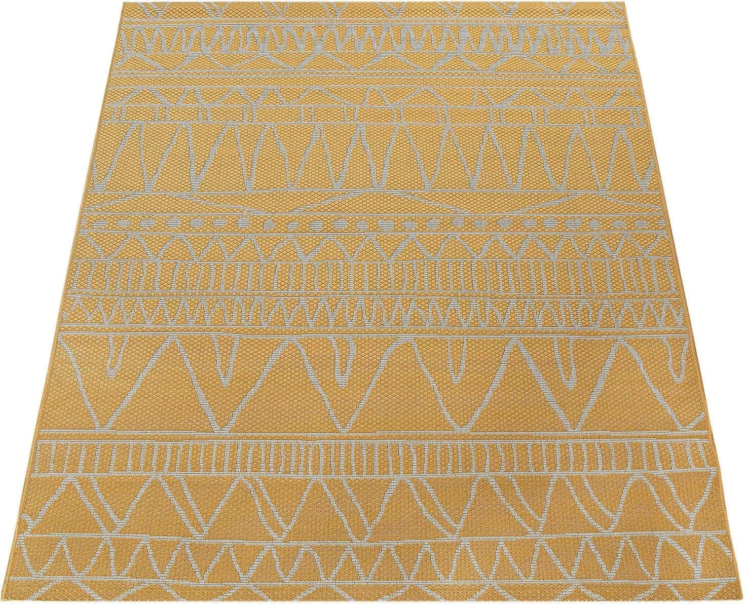 und Home, geeignet, Teppich UV-beständig Outdoor Flachgewebe, 321, Paco mm, gelb Höhe: In- rechteckig, modernes Illusion Design, 5