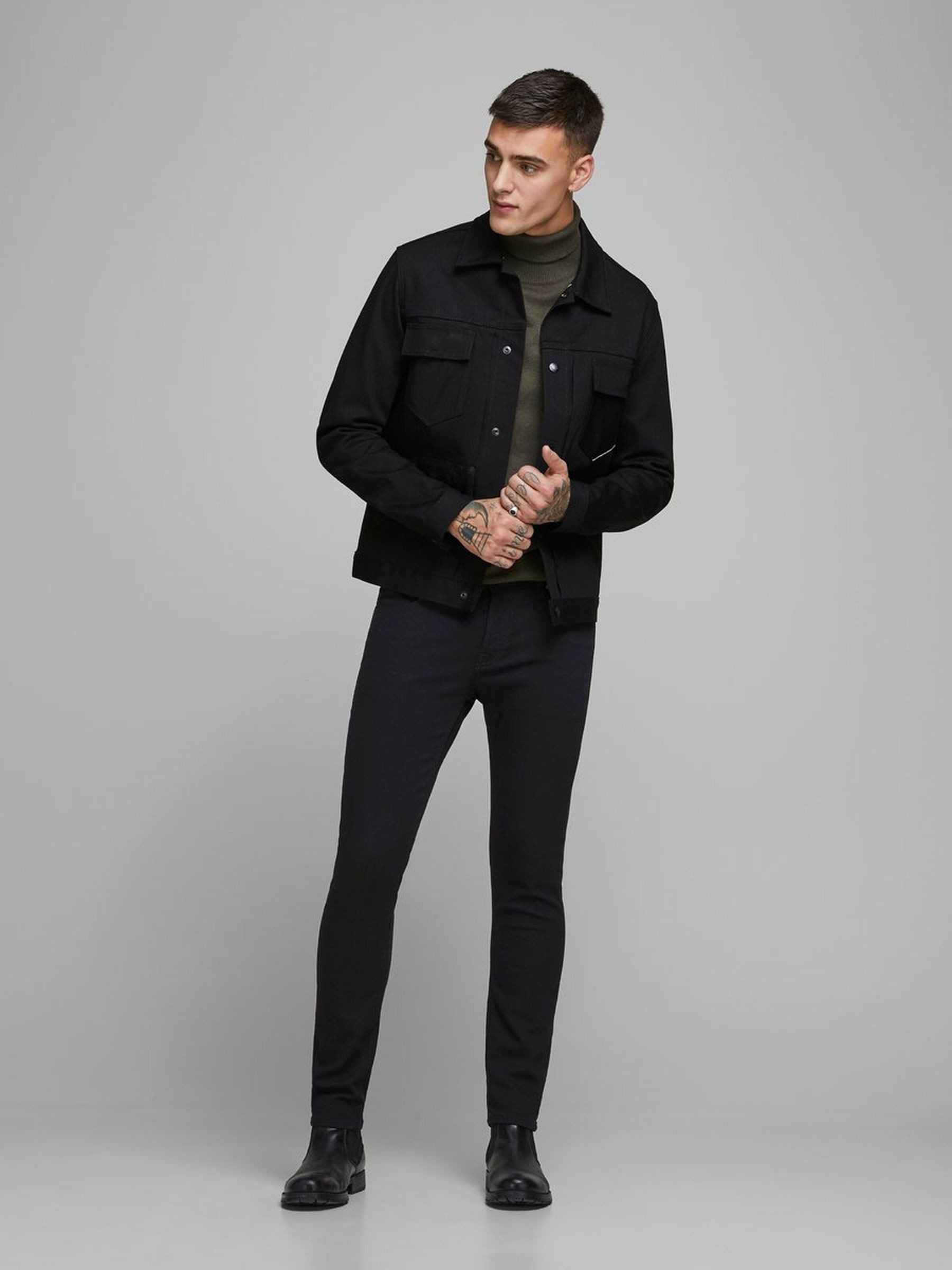 Jack & Jones Slim-fit-Jeans Jeans GLENN Skinny Tapered JJI GLENN ORIGINAL AM für (1-tlg) Bio-Baumwolle nachhaltig unifarben wärmend Knöpfe