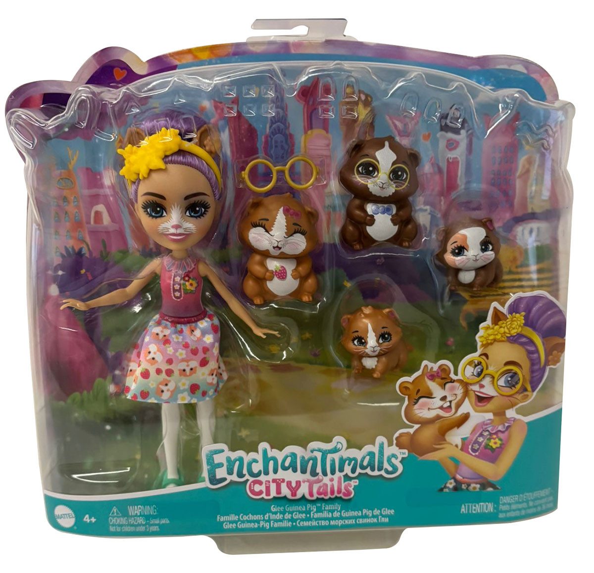 Spielfigur Enchantimals City Tails Glee Meerschweinchen-Mädchen, Puppe mit vier M