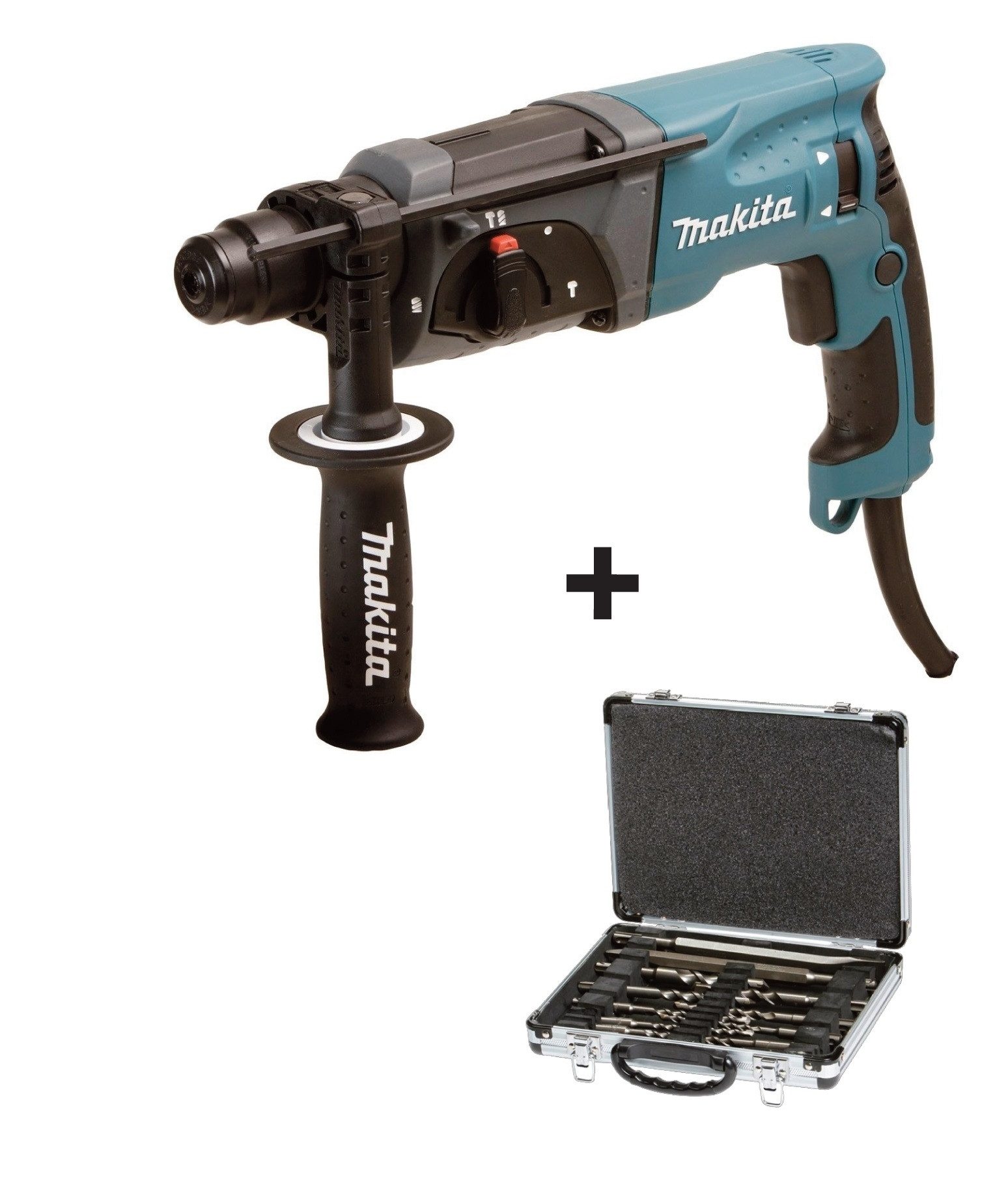 Makita Bohrhammer HR2470 SDS+Bohrhammer + Bohrer-Meißel-Satz als Zub, 230 V V